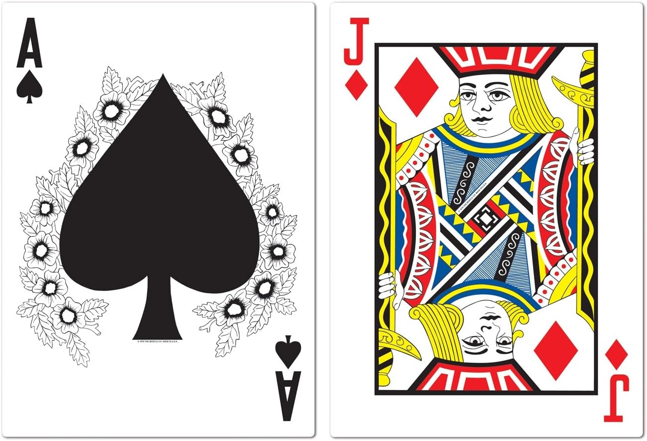 Beistle Jumbo Playing Card Cutouts – 4 Pack, Double-Sided Casino Cards, Large Poker Theme Party Décor for Casino Night, Vegas Theme Decorations for Fundraiser Events, 17.5”