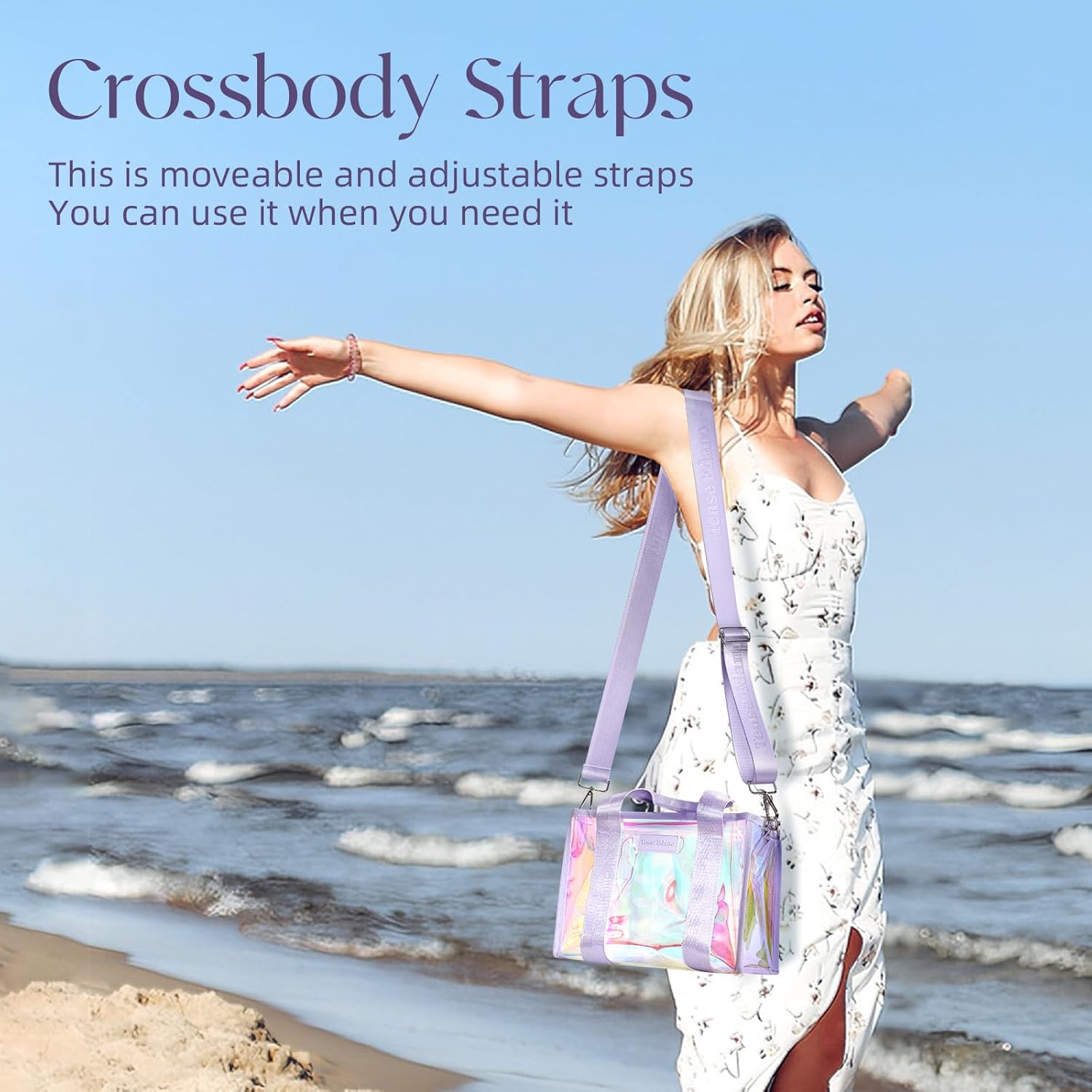 Iridescent Beach Tote for Women, Waterproof Beach Tote Bag, Washable Handle and Shoulder Bag - Image 2