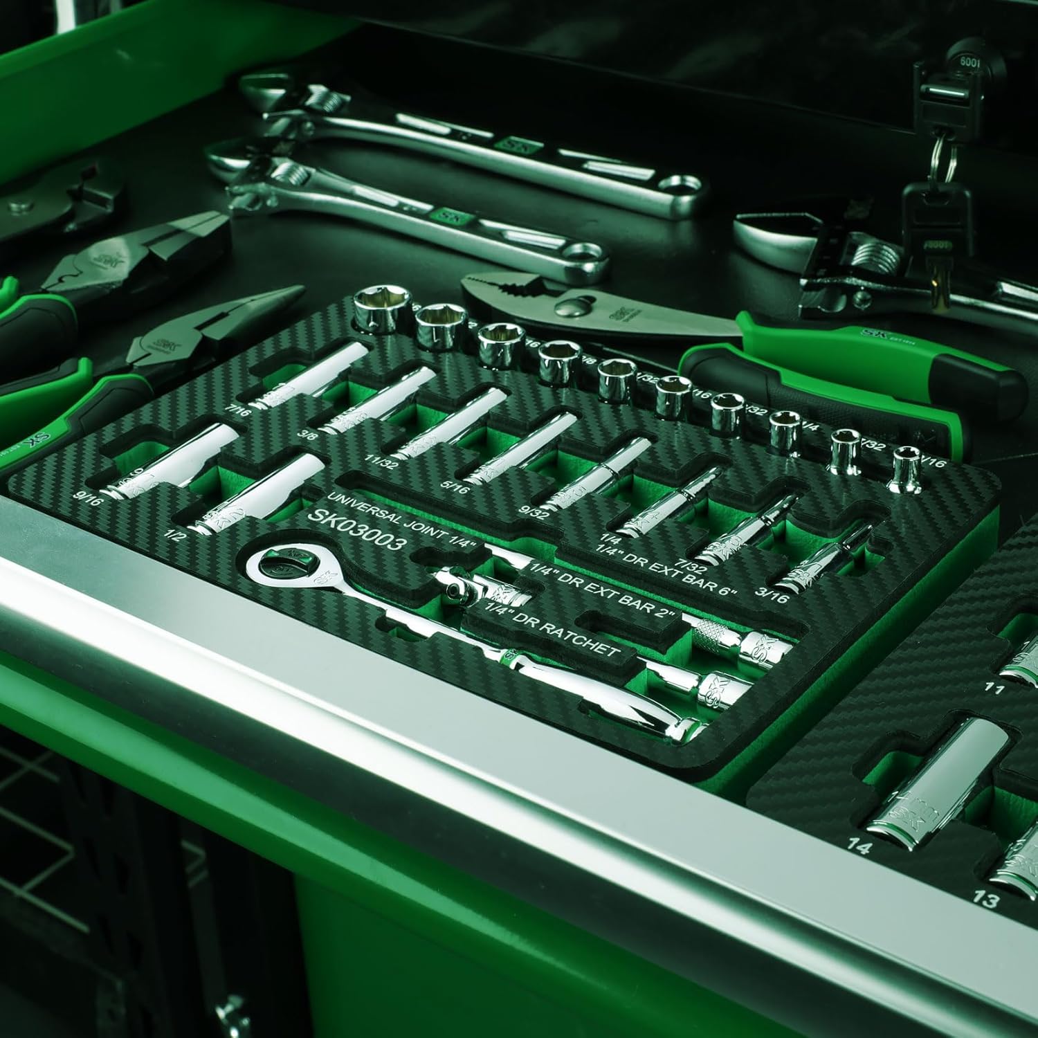 SK 1/4" Drive Socket Set with 160-P Ratchet, 24-Piece, SAE, SuperKrome Finish, Premium CR-V Construction, with EVA Foam Tool Organizer