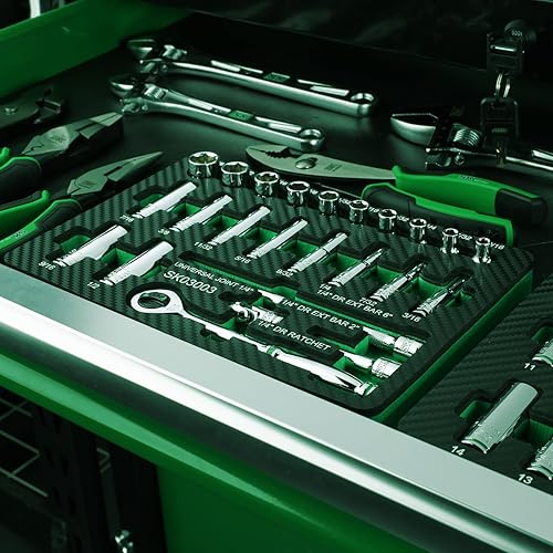 Miniatura 8 de SK Juego de llaves de vaso de 14 pulgadas con trinquete de 160-P, 24 piezas, SAE, acabado SuperKrome, construcción CR-V premium, con organizador de