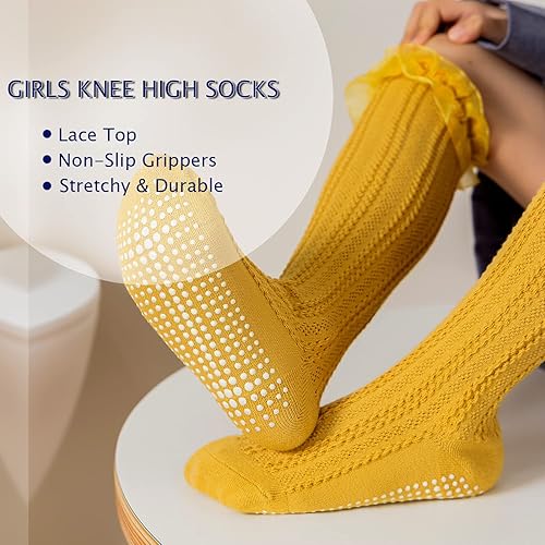 Miniatura 2 de Epeius - Calcetines altos de algodón para bebés y niñas, de uniforme, calcetas con vuelos (Paquete de 3 o 5)