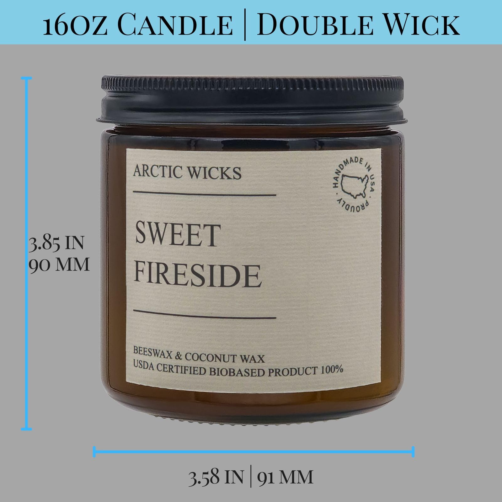 Vela Sweet Fireside | Arctic Wicks, velas de cera de coco y abejas de 16 onzas | Velas aromáticas dulces para fogata para otoño, invierno, vacaciones, regalos, no tóxicas, sostenibles | Certificado