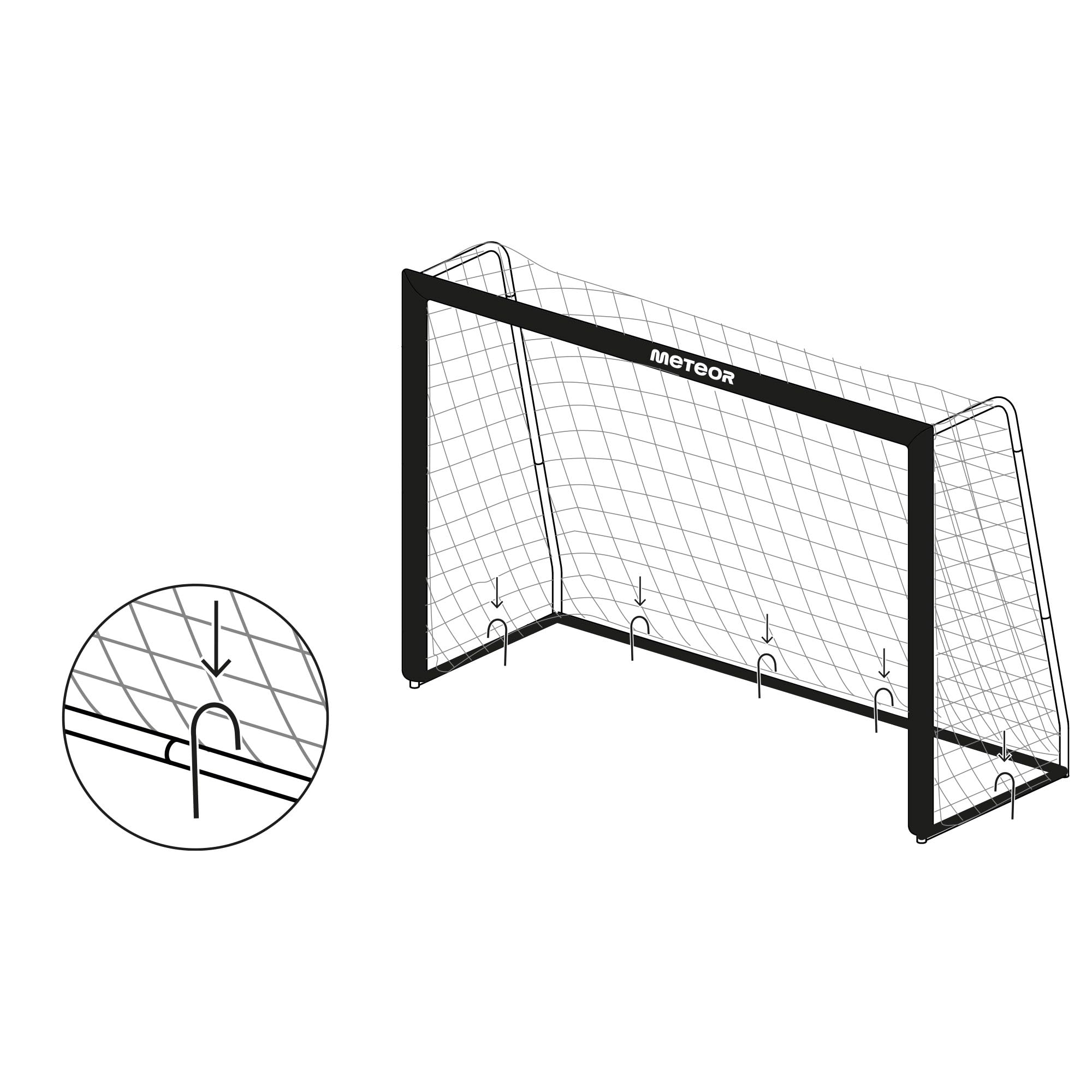 meteor Fußballtor mit Netz und Schaumstoffschutz Schwarz - Kinder Fußballtor für Garten Training drinnen und draußen mit Stahlrahmen Bodenankern und PE Netz