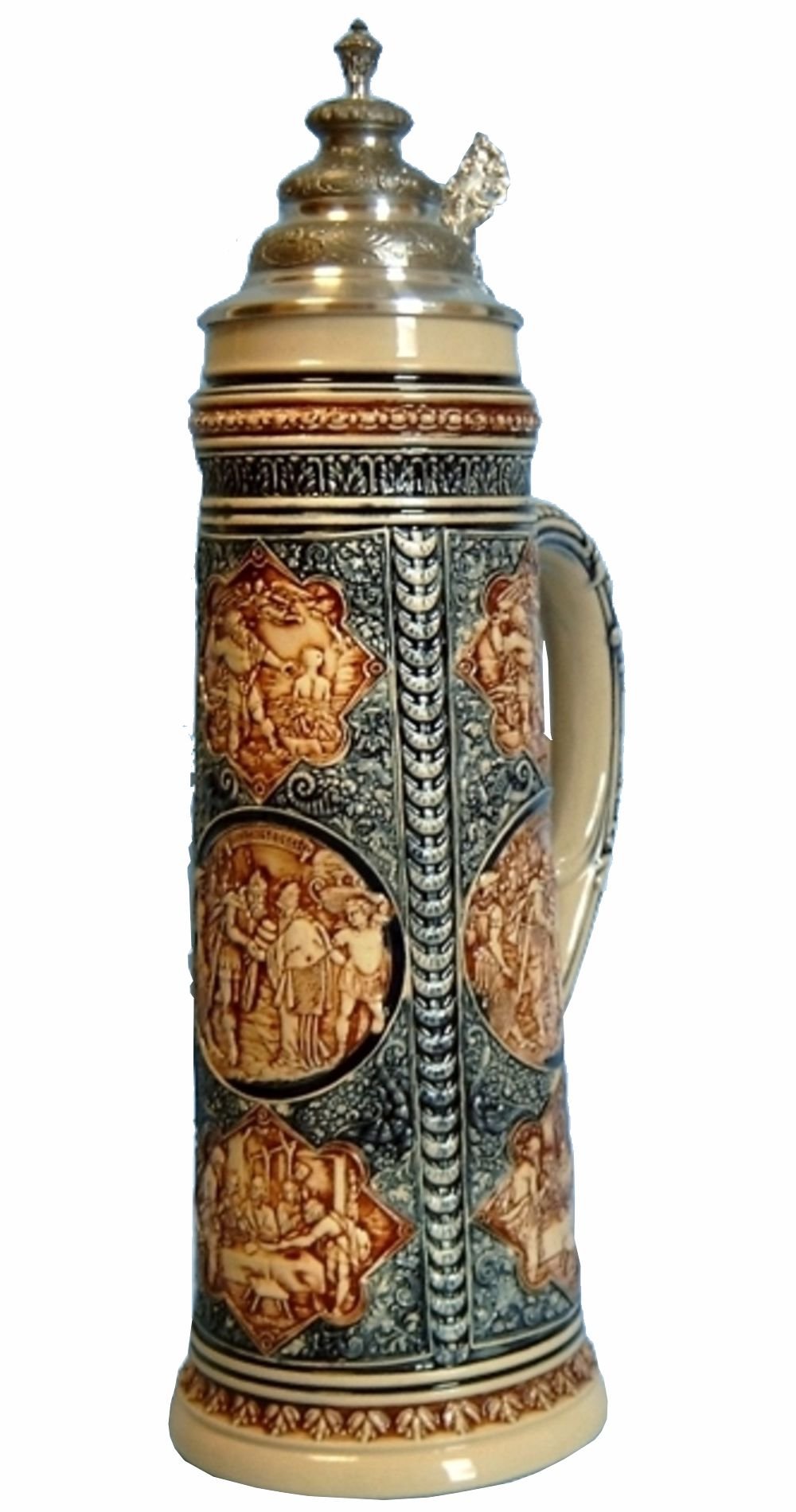 Chope de bière allemande Abraham et Melchisédech réplique 1880 KING de collection 2L