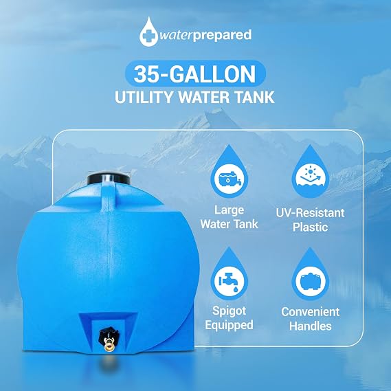 WaterPrepared 35 Gallon Portable Utility Water Tank, Blue