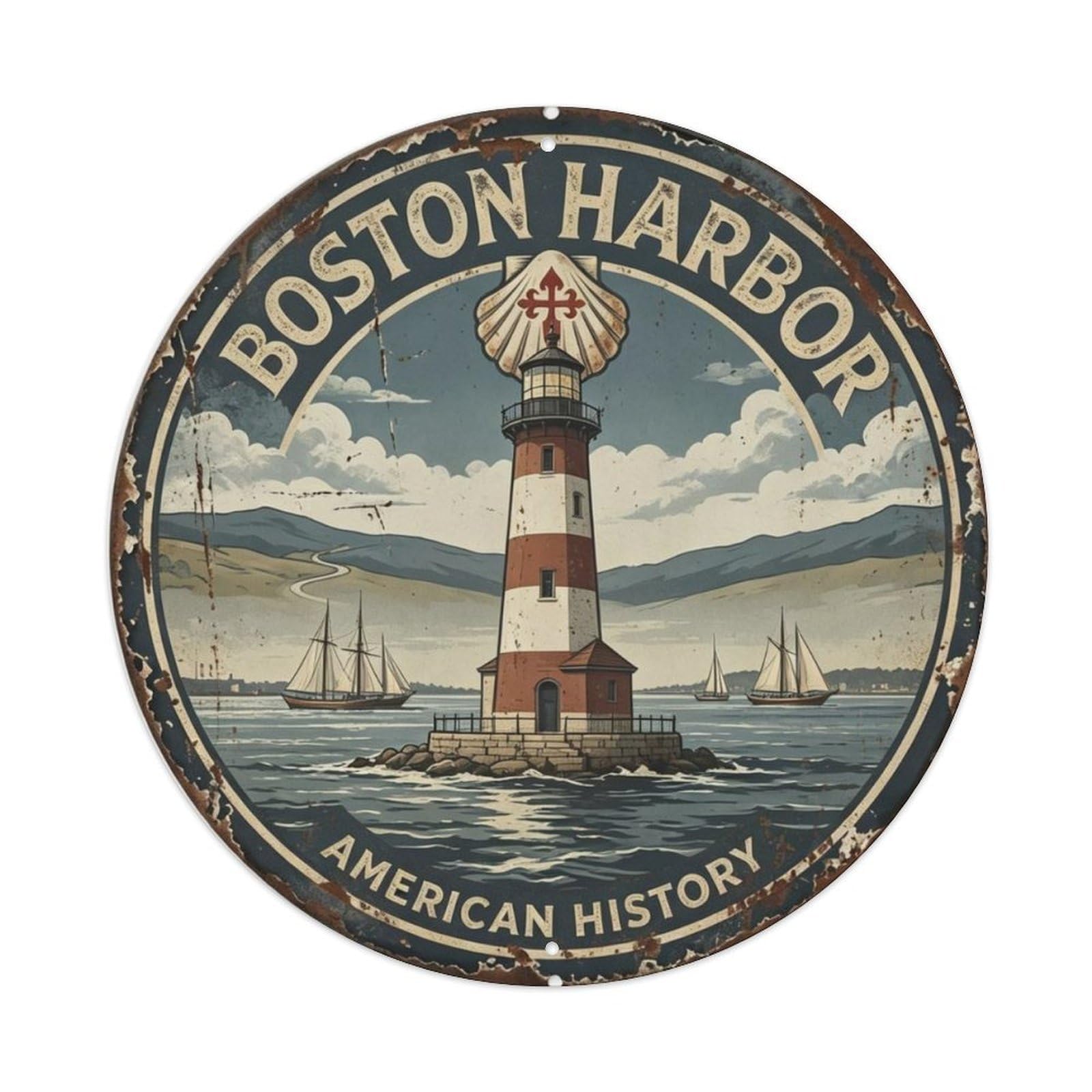 Boston Harbor Lighthouse Metal Tin Sign Plaque