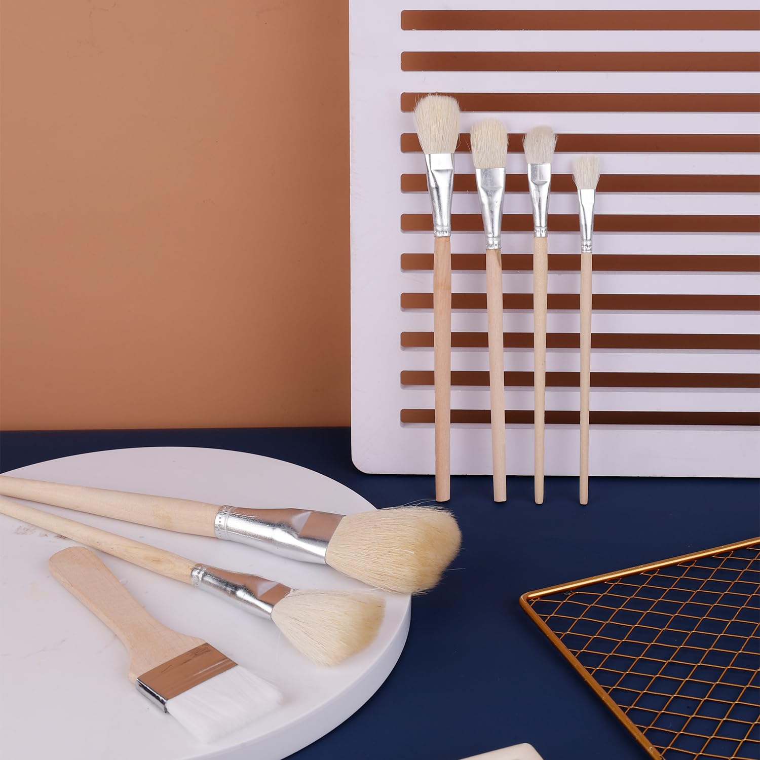 7 Teiliges Vergoldungspinsel Set, Mopppinsel in Verschiedenen Größen zum Malen Vielseitige Ziegenhaarpinsel Malpinsel zum Basteln Acrylmalerei Blattgoldflocken Blätter