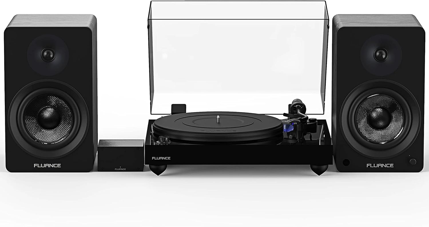Fluance Reference RT84 High Fidelity Vinyl Turntable (Piano Black), PA10 Phono Preamp and Ai61 Powered 6.5" Bookshelf Speakers (Black Ash), Ortofon 2M Blue Cartridge, 120W Class D Amplifier, Bluetooth
