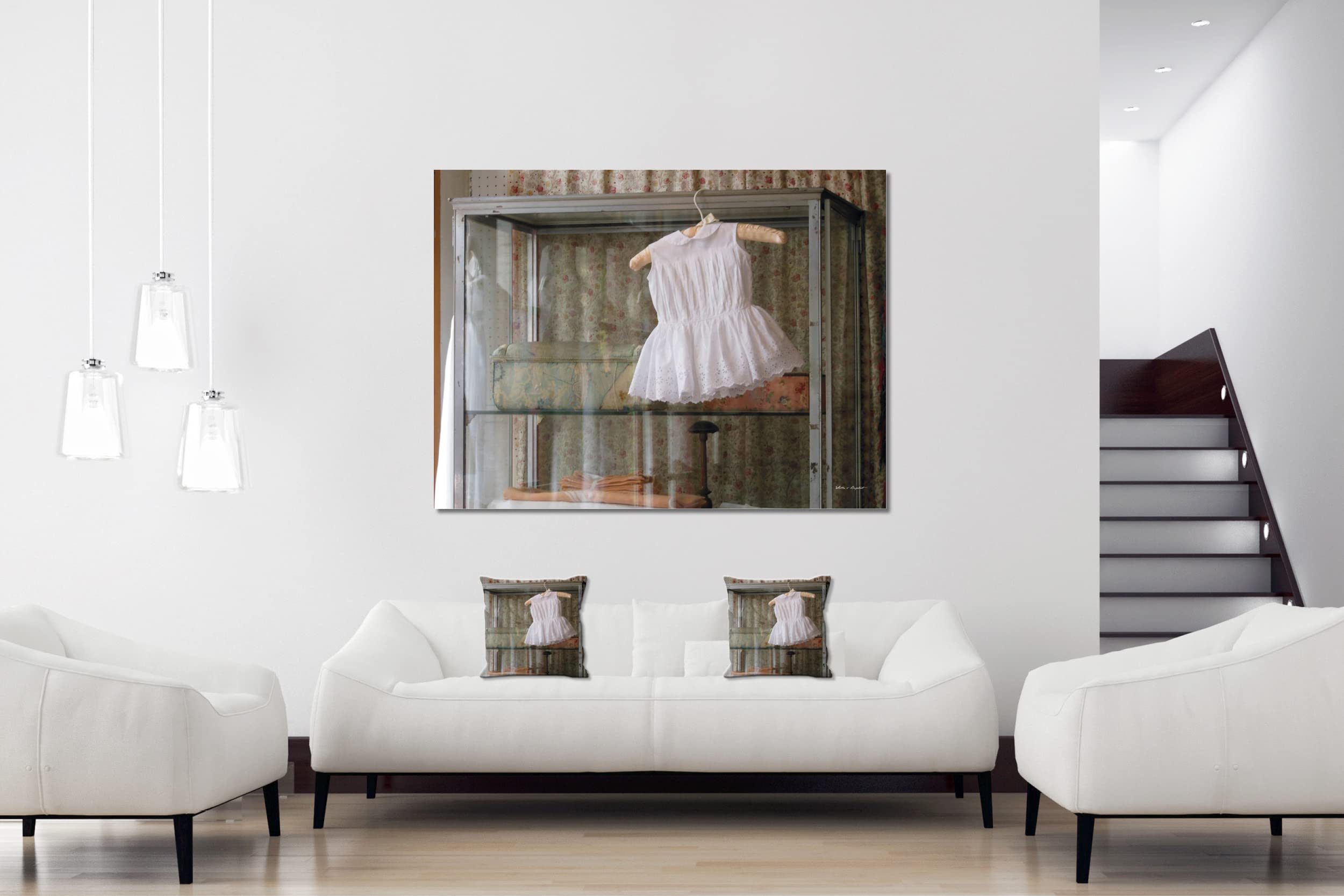 Romantik -Foto-Kissen-Hülle Set (2 STK.) 40 x 40 cm | Kissen-Bezüge - passend zu Wandbild - Deko-Kissen - Kleid Kind Flohmarkt Paris