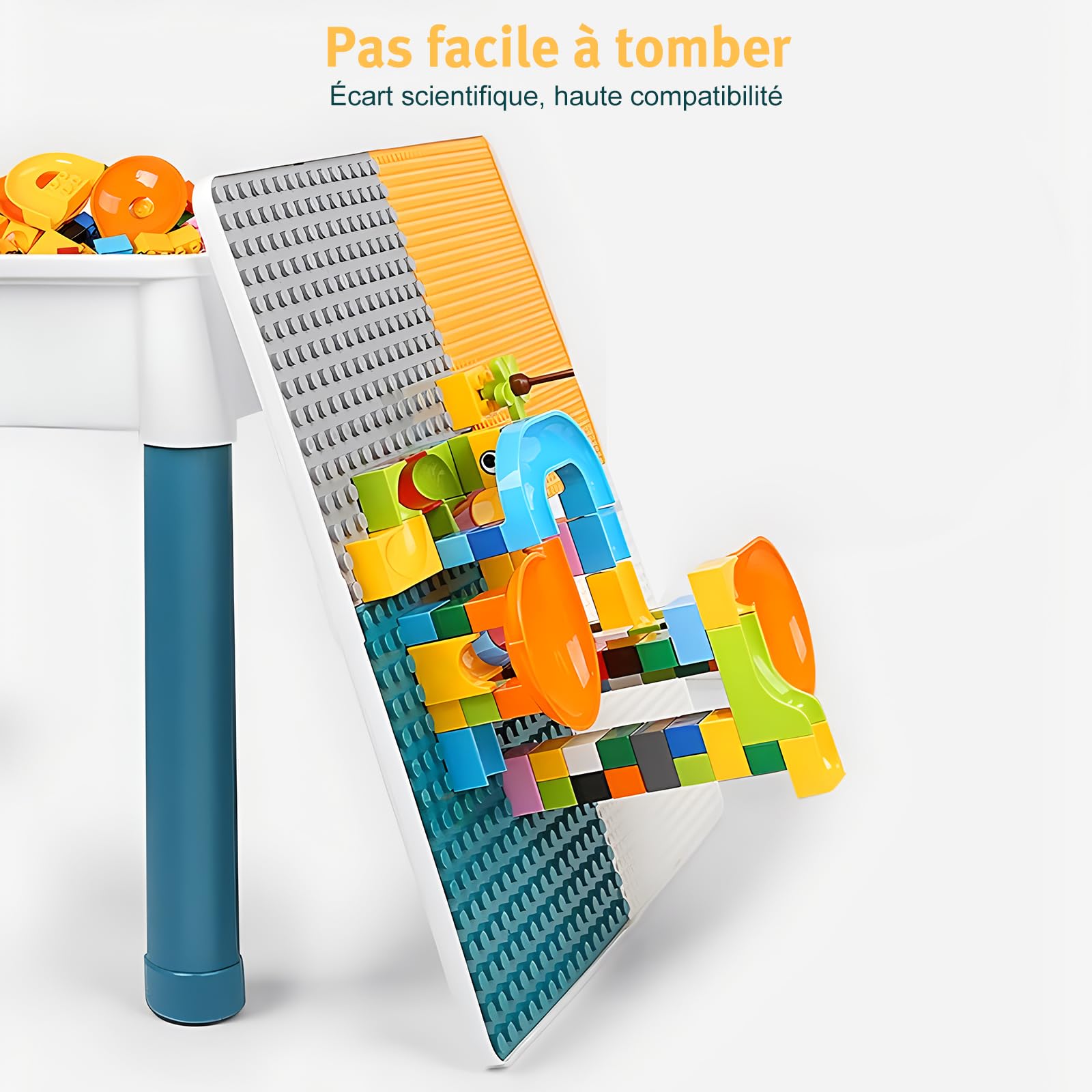 Table de Construction Multifonctionnel pour Enfant avec Chaise pour Bébé, Hauteur Réglable, Plateau Double Face, Table de Jeu et d'Études (avec 300 Blocs de Construction)