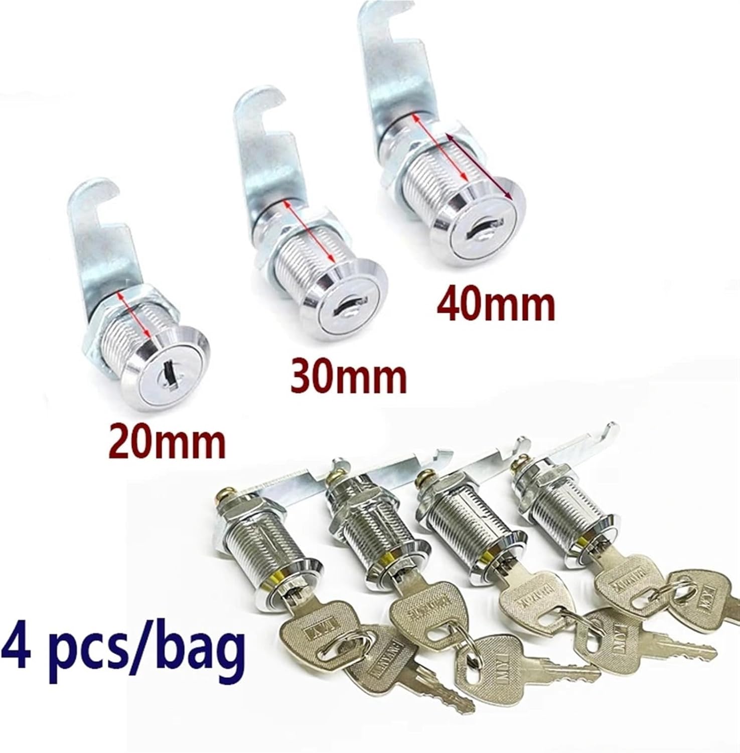 Drawer Cam Lock with 2 Keys for Door Mailbox Cabinet Tool Box Furniture Hardware HJ03 4Pcs(Key Same X 20mm)