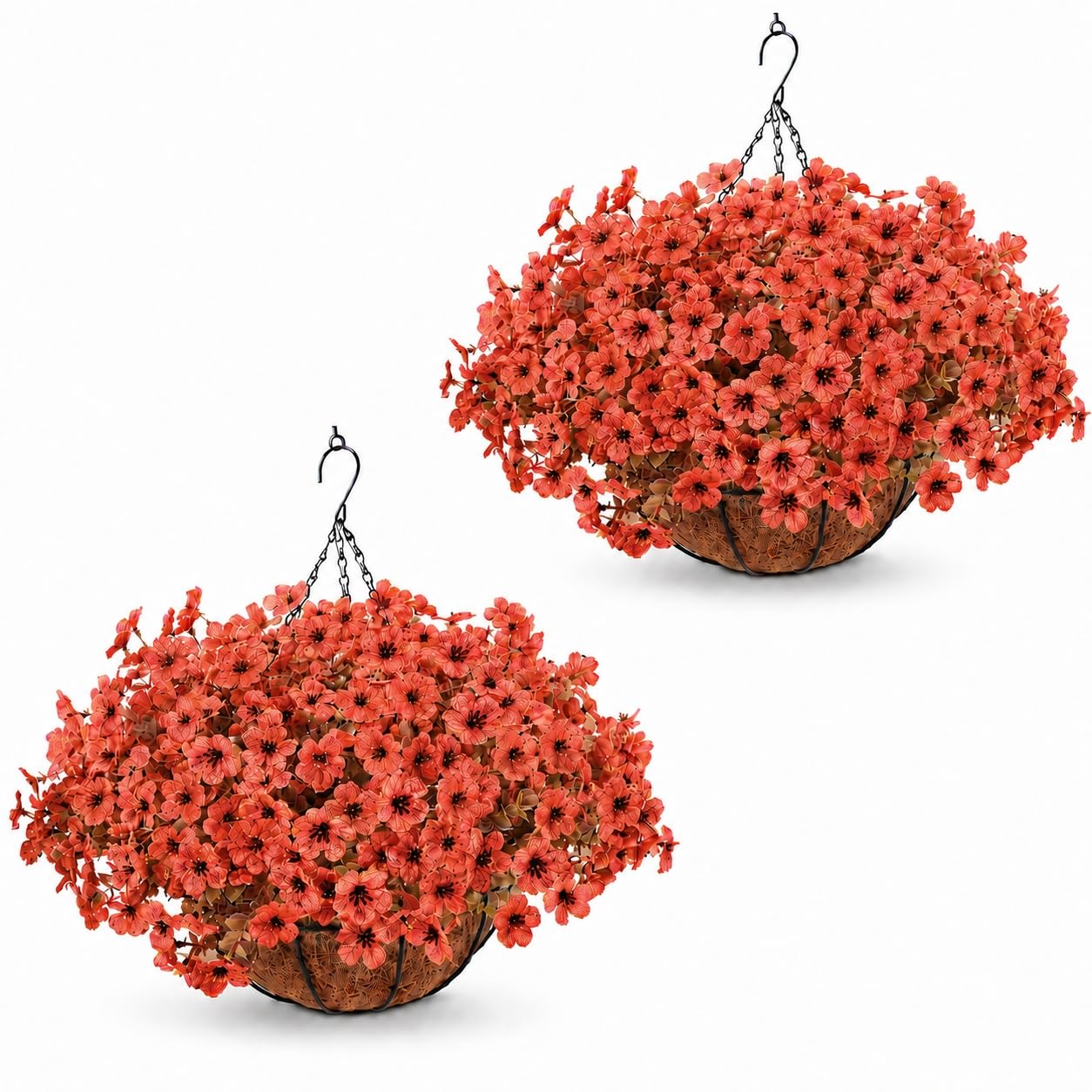 Artificial Hanging Basket Flowers, 24 Pcs Orange Mums, UV Outdoor Flowers