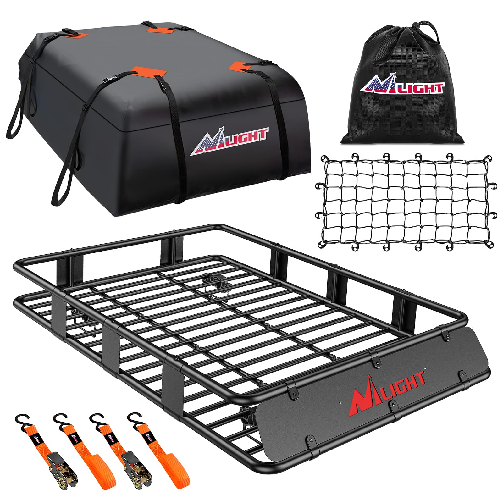 Nilight 64" x 39" x 6" Universal Roof Rack Cargo Basket | Rooftop Carrier, Max 250LBS Heavy-Duty Capacity Includes Cargo Waterproof Bag Net and Ratchet Straps for SUV and Truck Vehicle