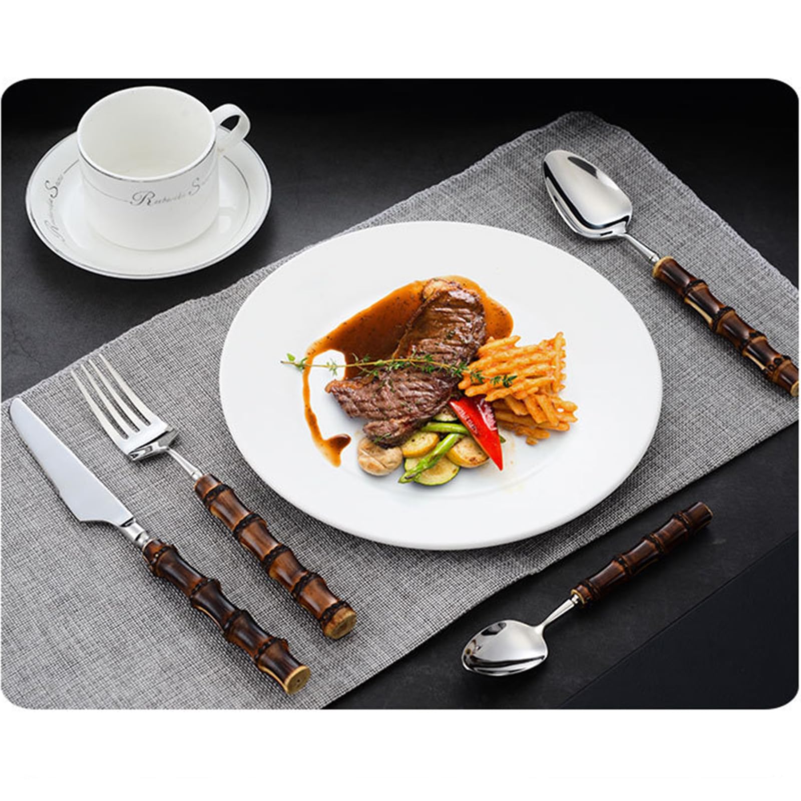 GULSARAYI Black Silverware Set for 14 Creative Imitation Bamboo Handle Cutlery Set Black Flatware Set Spoons And Forks Set 18/8 Stainless Steel Best Gift Combo Dishwasher Safe