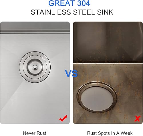 Miniatura 7 de Fregadero de cocina pequeño de acero inoxidable con caída de 20 pulgadas, níquel cepillado, 20 pulgadas de profundidad x 16 pulgadas de ancho x 9