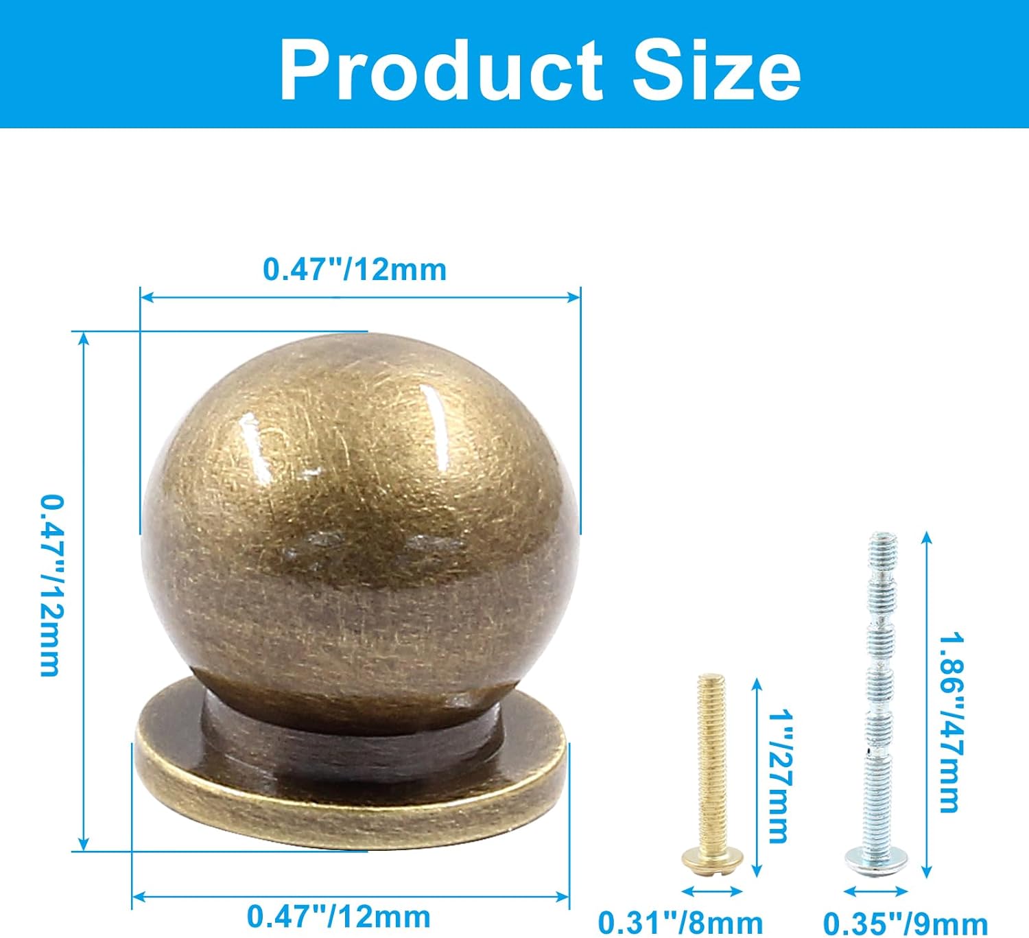 4 Packs 1/2 Inch(12mm) Diameter Mini Round Solid Brass Knobs, Brass Pulls, Gold Mini Drawer Pulls, Mini Knobs for Jewelry Box, Bronze