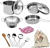 Kids Pots and Pans Playset 12PCS/Set, Stainless Steel Play Pots and Pans Pretend Cooking Utensils with Storage Bag