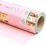 WRAPAHOLIC 30 Inch Jumbo Reversible Christmas Wrapping Paper - 30 Inch x 100 Feet Jumbo Roll Pink House and Solid Pink Wrapping Paper with Metallic Foil Shine for Chrsitmas, Holiday, Party