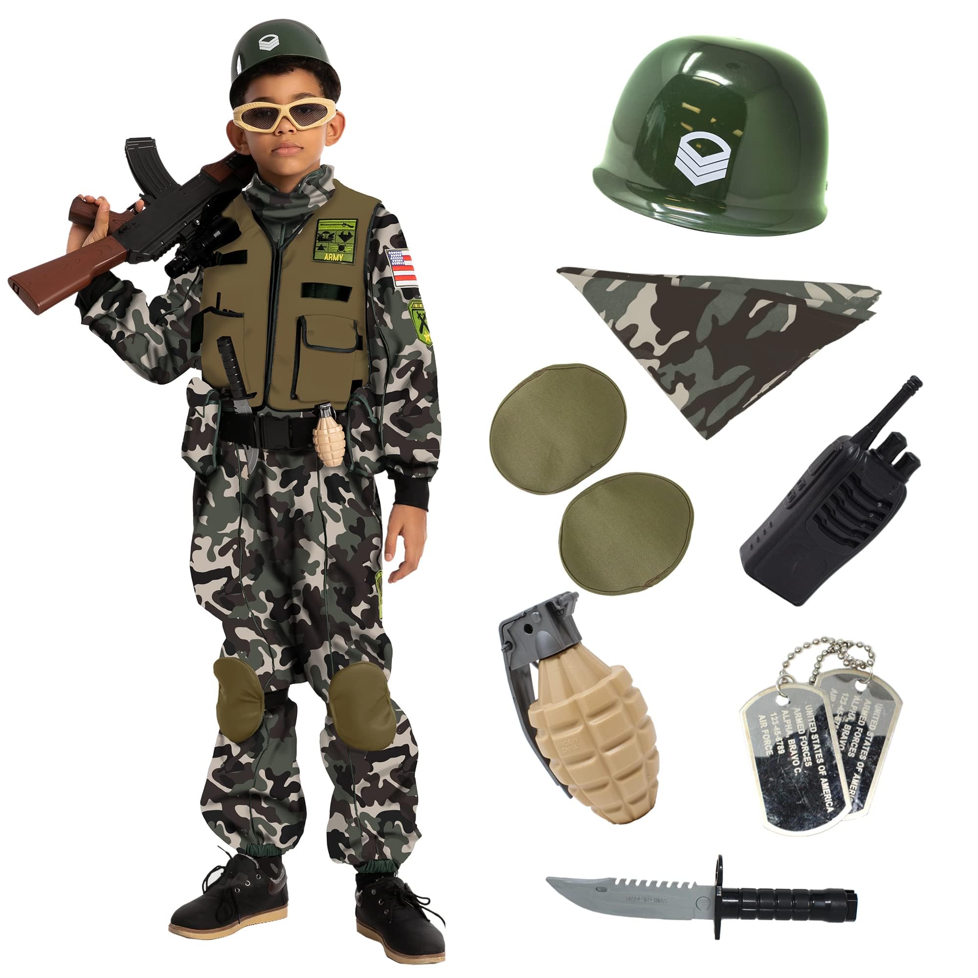 Spooktacular Creations Kids Camouflage Army Soldier Costume, Halloween Tactical Vest Camo Trooper Costume Boys