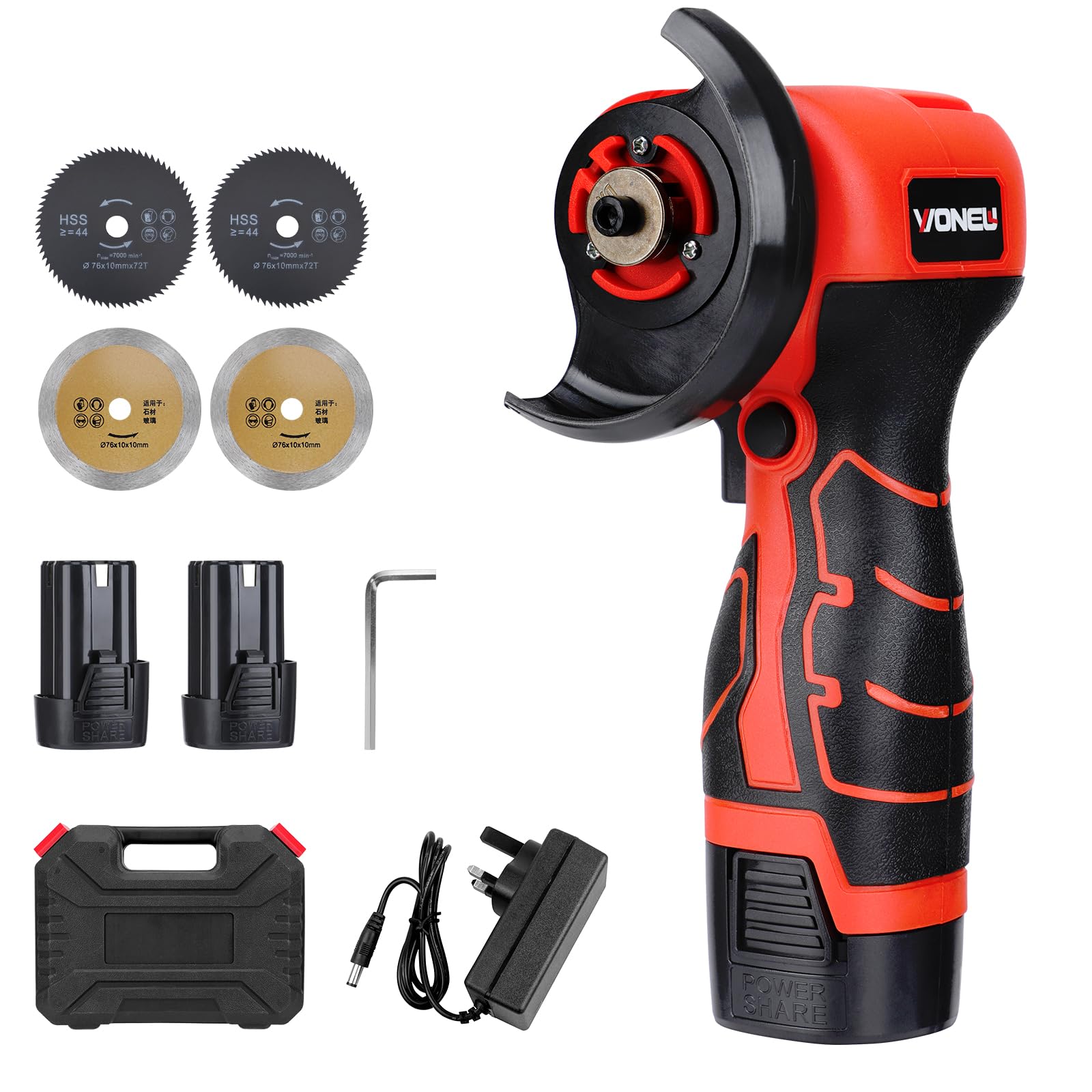 Mini Angle Grinder, 16.8V Cordless Battery Angle Grinder Portable Angle Grinder Tool with 2 Rechargeable Batteries 4 Grinding Discs 1 Wrench and Charger for Cutting Grinding Polishing Sharpening