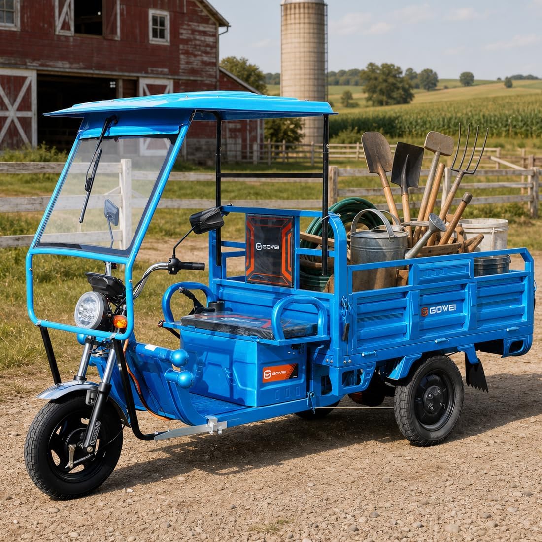 1000W Electric Cargo Tricycle with Canopy,Truck Simple Tricycle,Range 60-70Km,60V 45Ah Large Capacity Battery,Load Capacity 1100Lbs