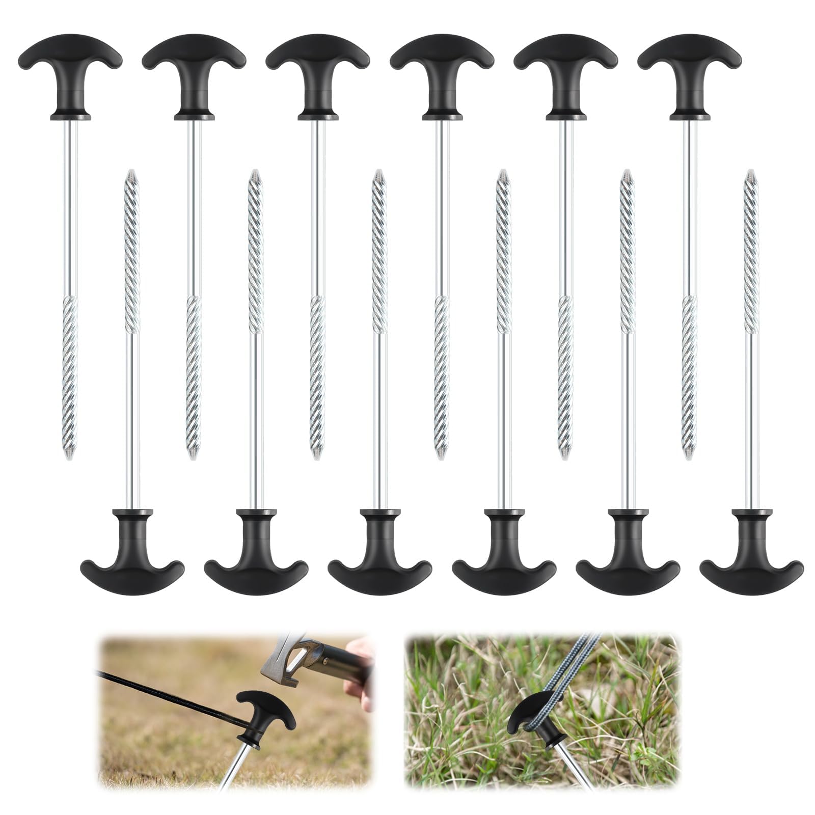 Lot De 12 Piquets De Tente En Acier Naisfei – 25 Cm, Filetés, Avec Extracteur, Résistent Aux Tempêtes