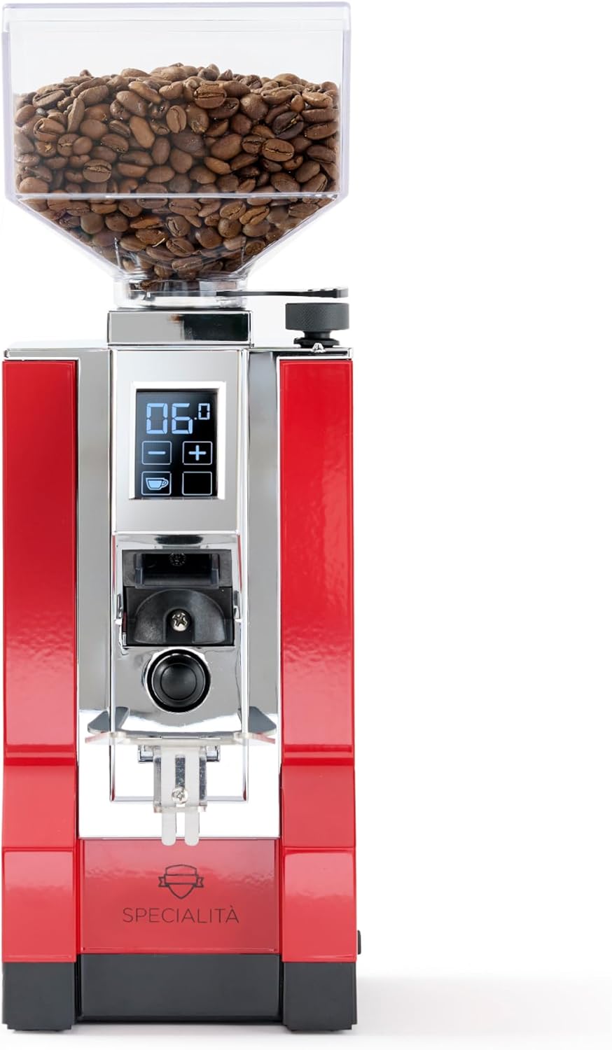 Front view of the Eureka Mignon Specialita Espresso Grinder, highlighting the touchscreen display.