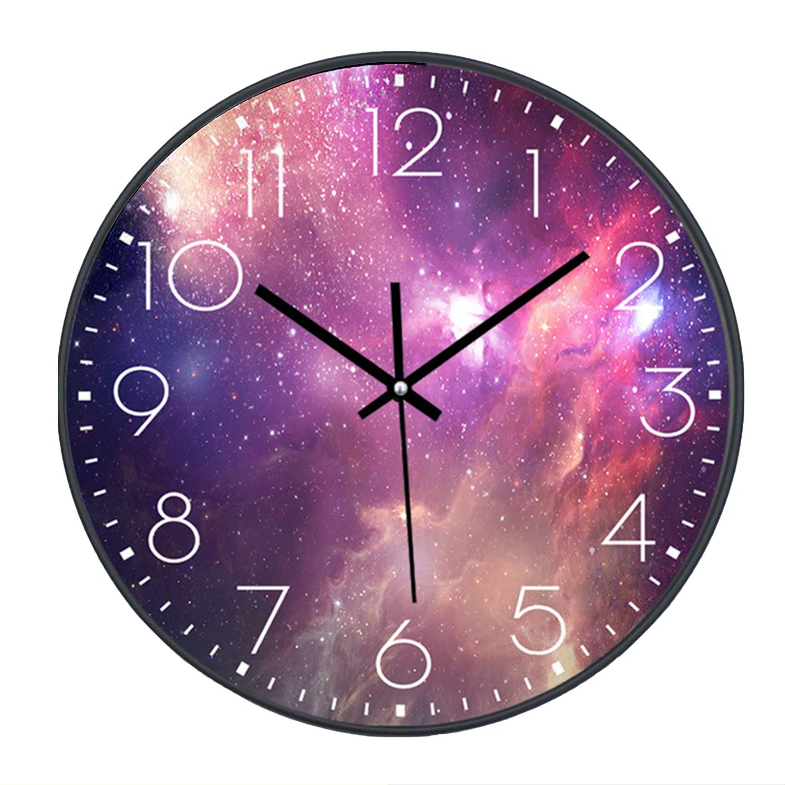 SWECOMZE Wanduhr Lautlos, 25cm, Kinderwanduhr, Zifferblatt mit Galaxie Sterne Weltraum Sternenhimmel, 10 Zoll Kinder Wanduhr Deko für Wohnzimmer Kinderzimmer (038)