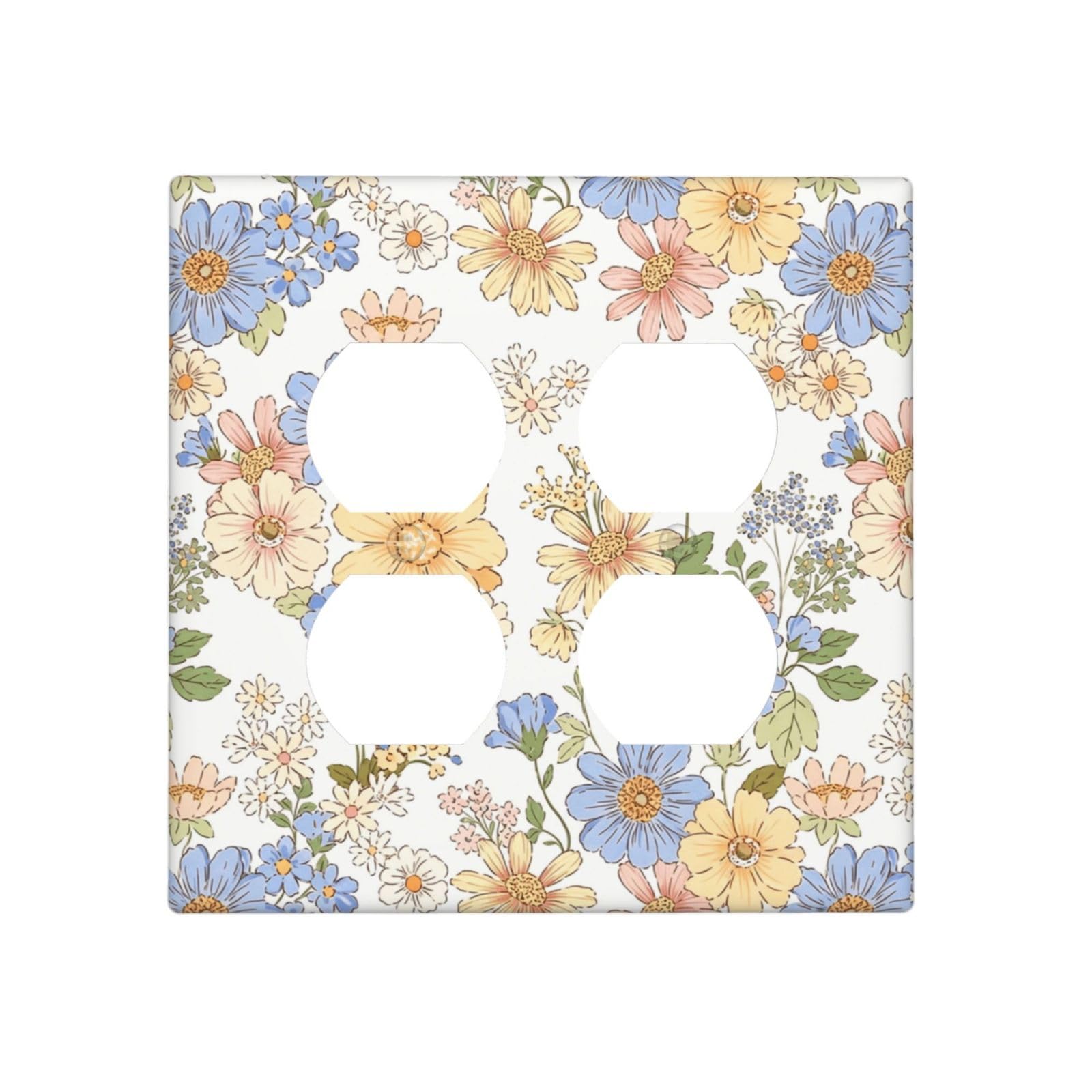 Dwbguo Decorative Outlet Covers Vintage Pastel Floral Wildflower 2 Gang Wall Plate Double Duplex Receptacle Boho Botanical Daisy Flower Light Switch Covers Switch Plate Cover Home Decor