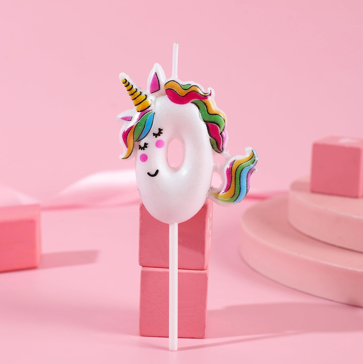 Sleeping Unicorn Number 0 Candle with Rainbow Colors for Cake image 3