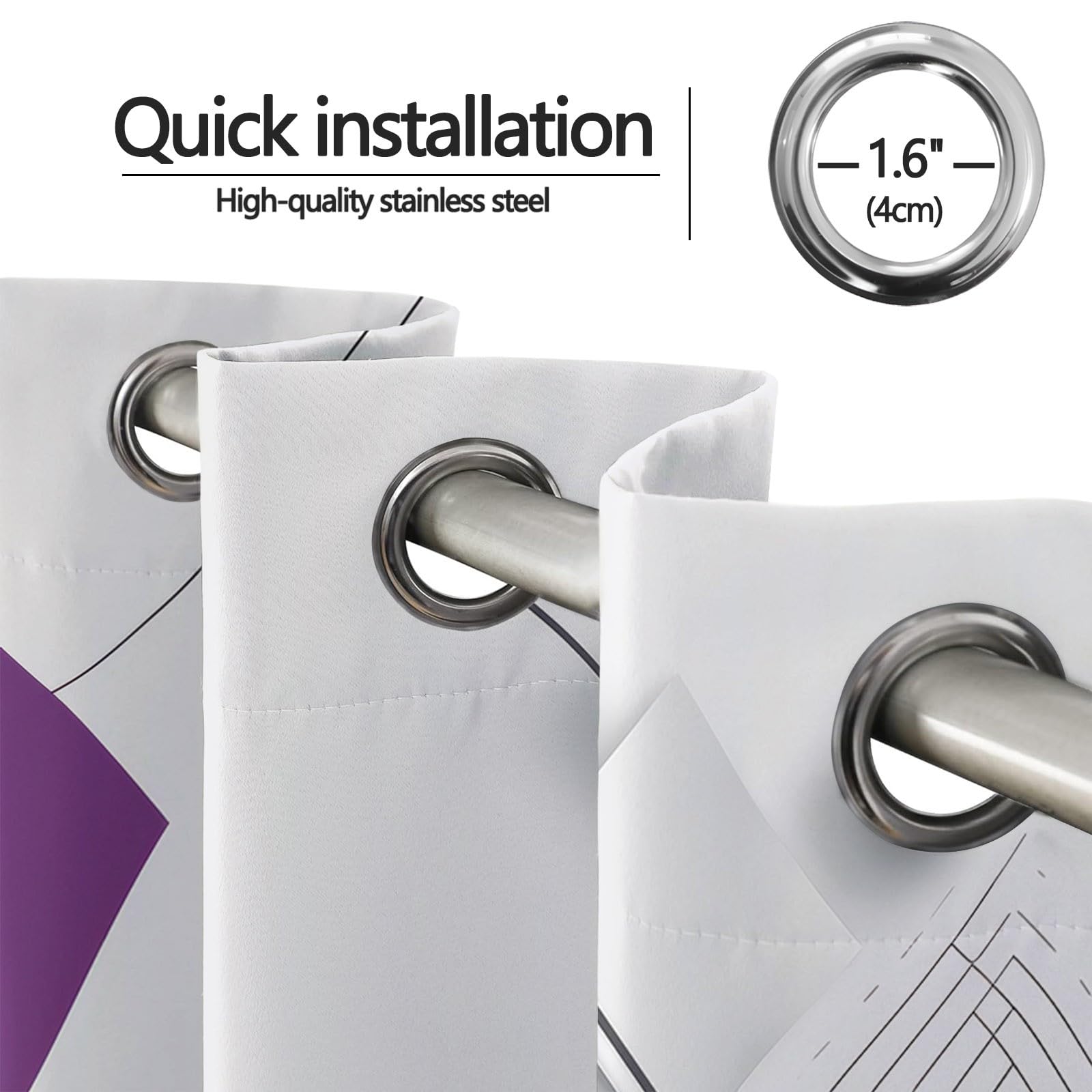 Rideaux Occultants Isolants Anti-Froid 91.5L X 160H cm (2 Panneaux), Design Géométrie Minimaliste Moderne, Tenture à Œillets Opaque pour Salon et Chambre, Gris Violet