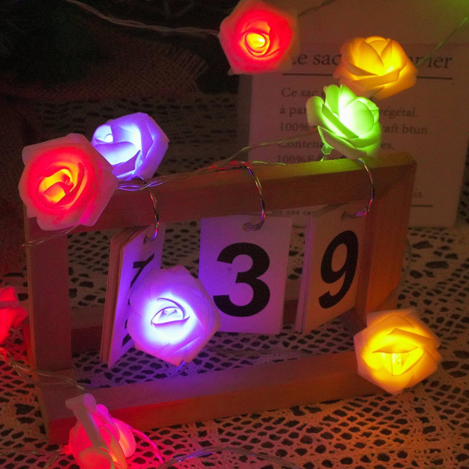 Künstliche Rosen-Lichterkette, kleine farbige Lichter für Valentinstag, Hochzeit, romantischer Antrag, dekorative blinkende Lichter, Paket63