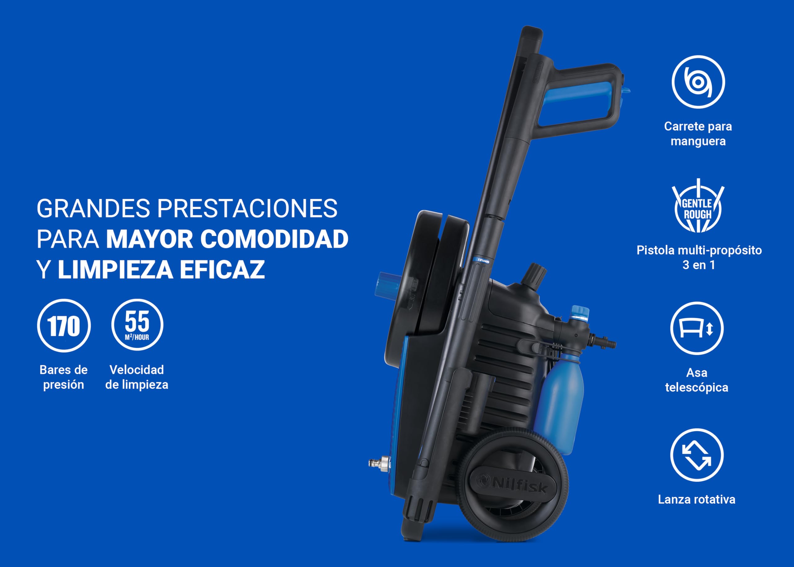 Nilfisk Hidrolimpiadora de Alta Presión Excellent 170 Bares - Limpiadora de Gran Rendimiento para Jardín, Patios y Coches (2300 W)