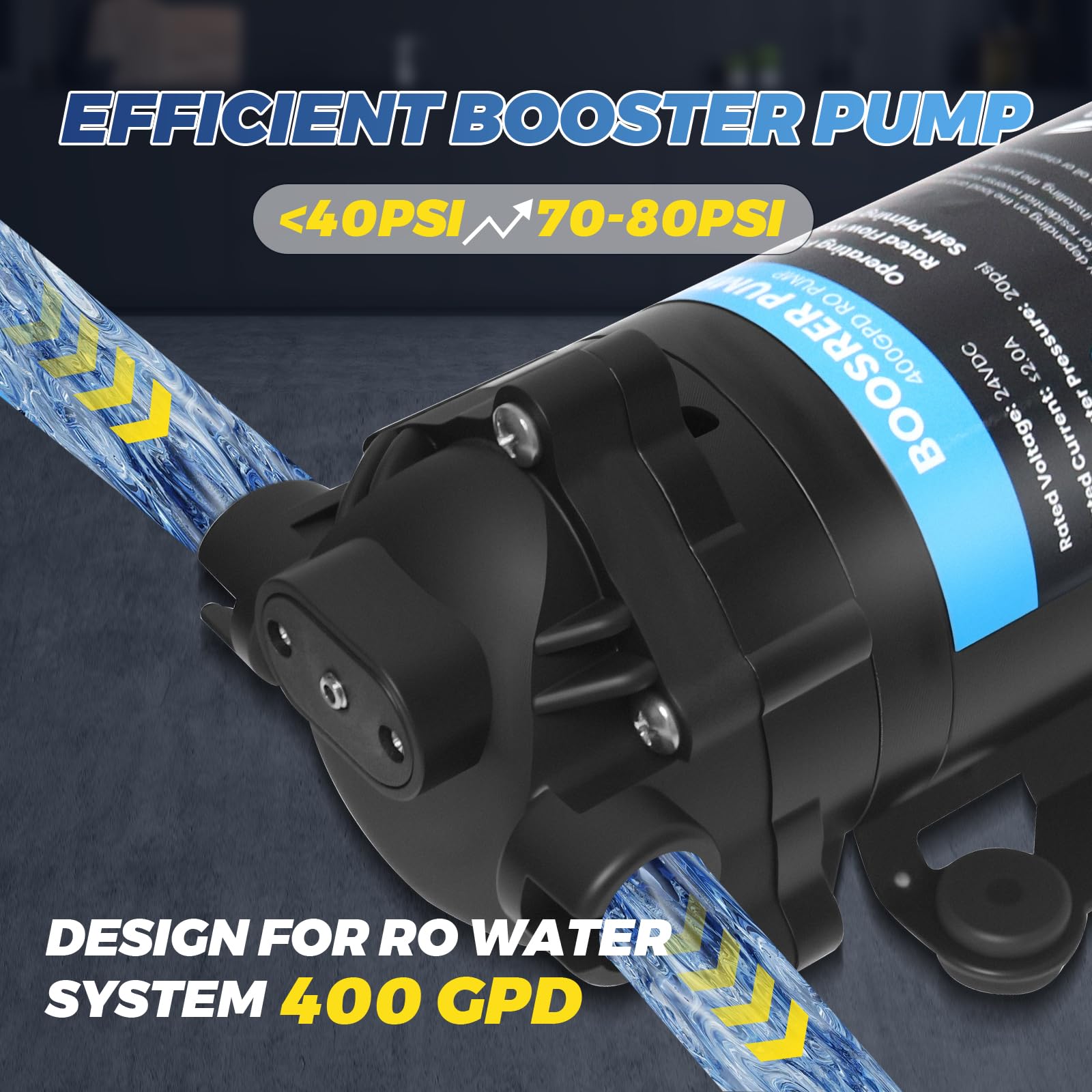 Kit de bomba de refuerzo para filtro de agua de 400 GPD, adecuado para sistema de filtro de agua de ósmosis inversa RO en el hogar, incluye bomba, interruptor de presión, transformación, conexión