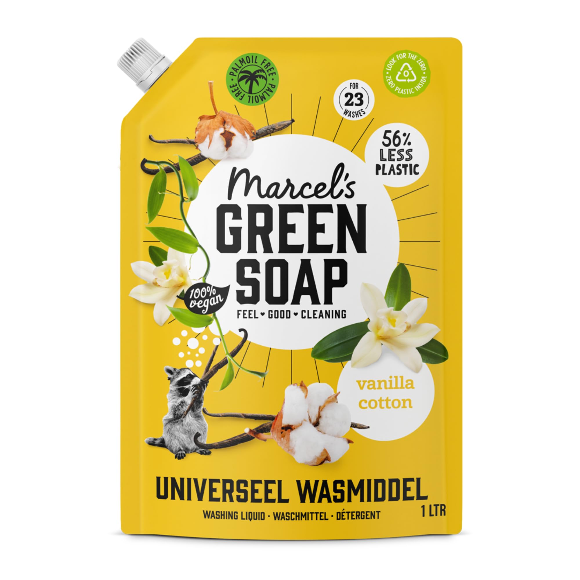 Marcel’s Green Soap - Universal Washing Liquid Refill Vanilla & Cotton – Laundry Detergent - White and coloured laundry - Microplastic-free formula - Vegan - 23 Washes - 1L