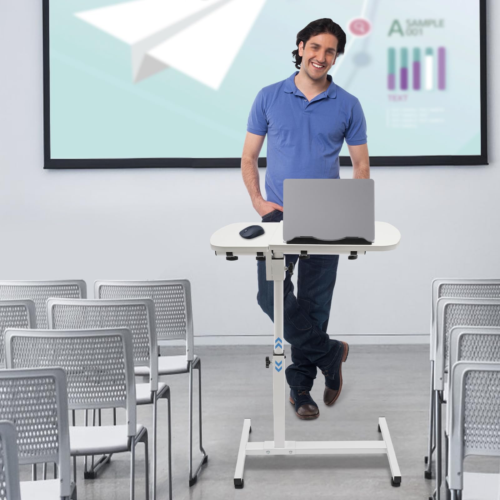 Sweetcrispy Small Standing Desk Rolling Table Adjustable Height Sit Stand Portable Rolling Laptop Desk with Lockable Wheels Tiltable — view 2