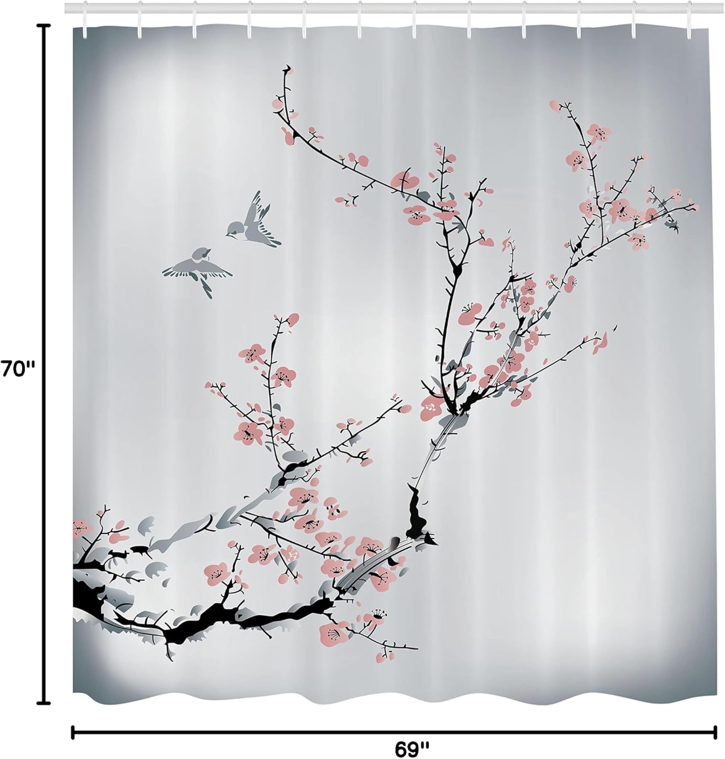 Ambesonne Nature Shower Curtain, Flowers Buds and Birds with Cherry Branches Style Artwork Painting Effect, Cloth Fabric Bathroom Decor Set with Hooks, 69" W x 70" L, Rose Dust