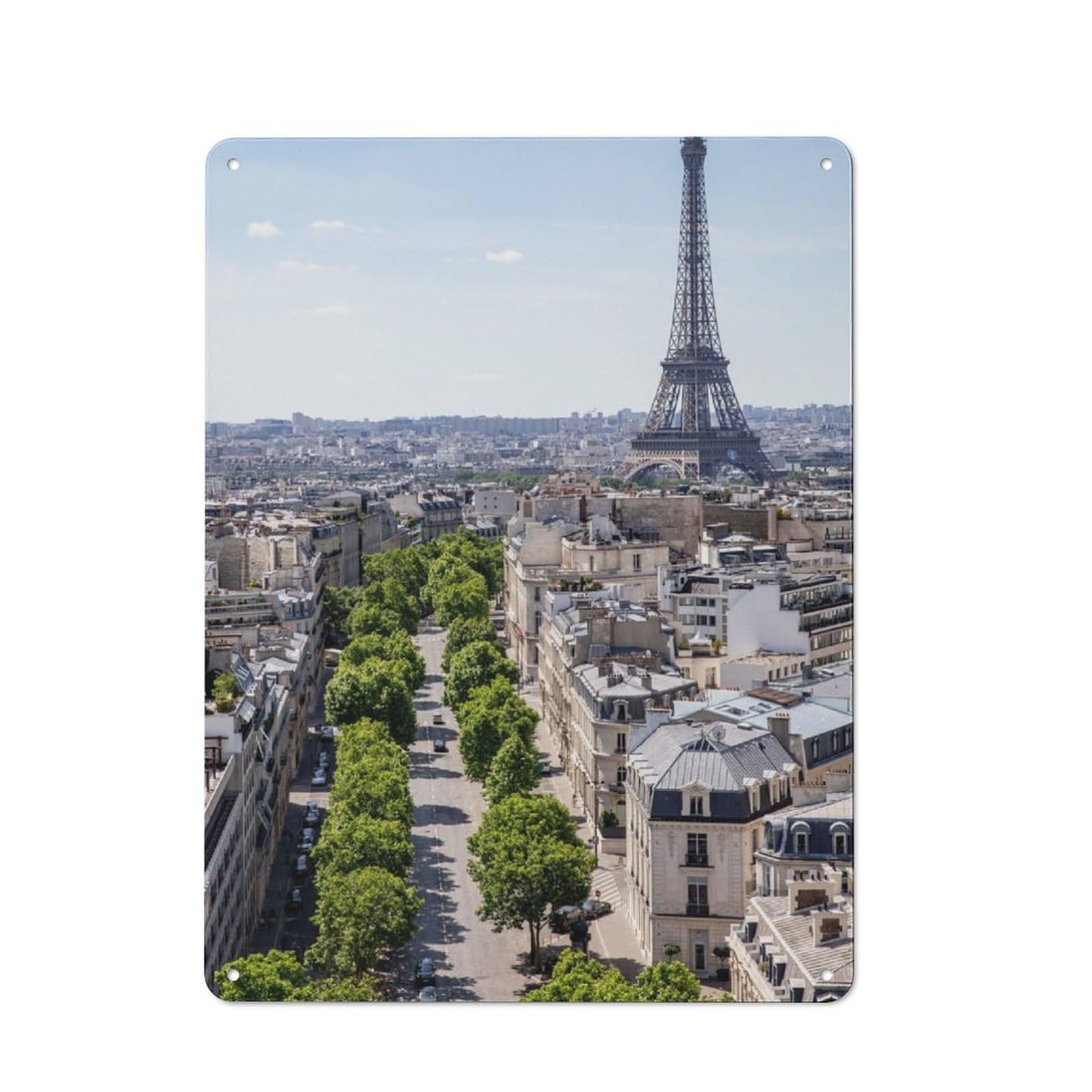 Junmoney Paris Street View With Eiffel Tower Metal Sign 40X30cm With For Hallway Wall, Vintage Decor, For Garage, Workshop And Man Cave Decoration