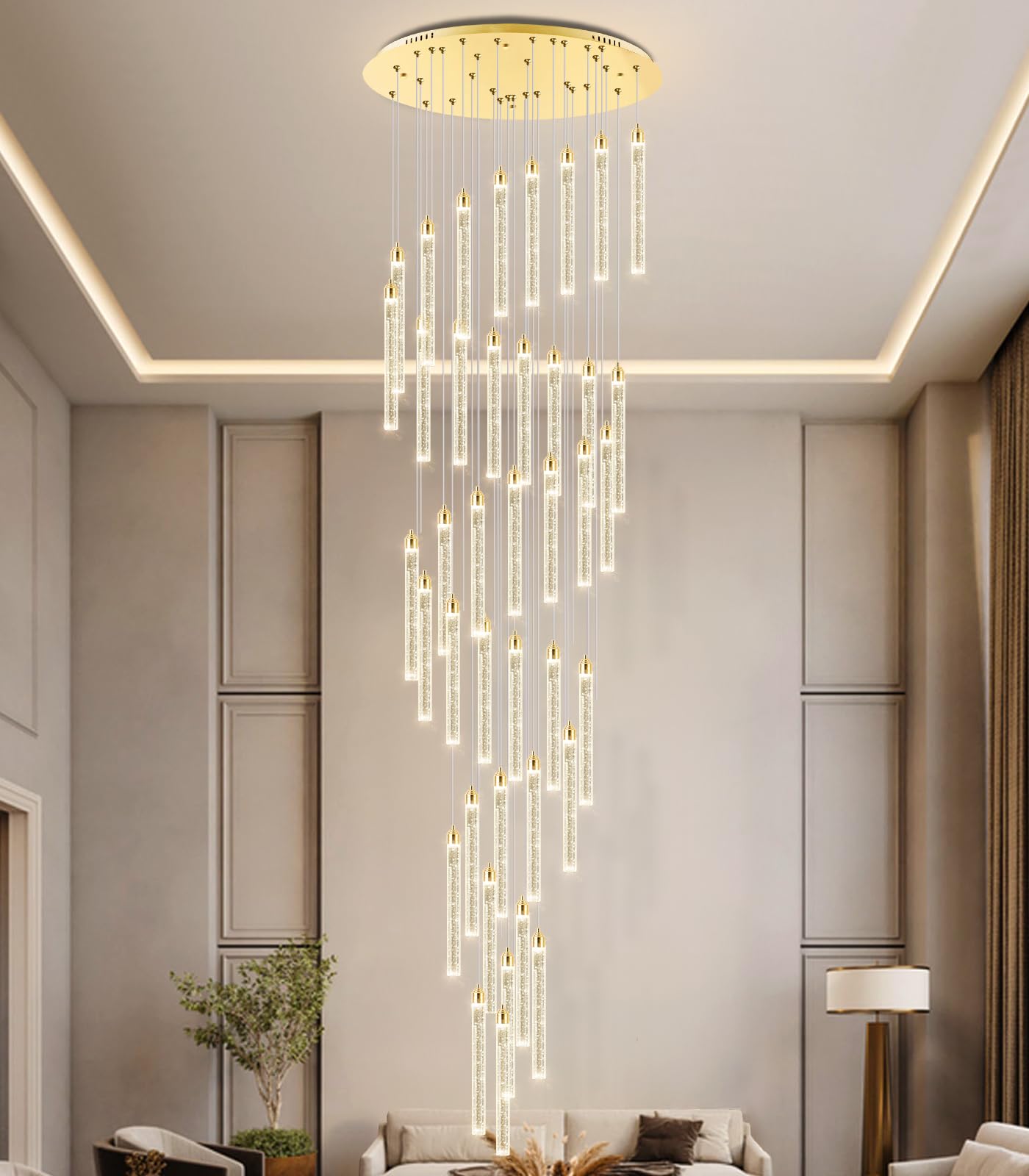 236'' Modern Crystal Chandeliers Long High Ceiling Chandelier for Staircase Dimmable LED Spiral Chandelier Hanging Ceiling Light Fixture for Entryway Foyer Hallway