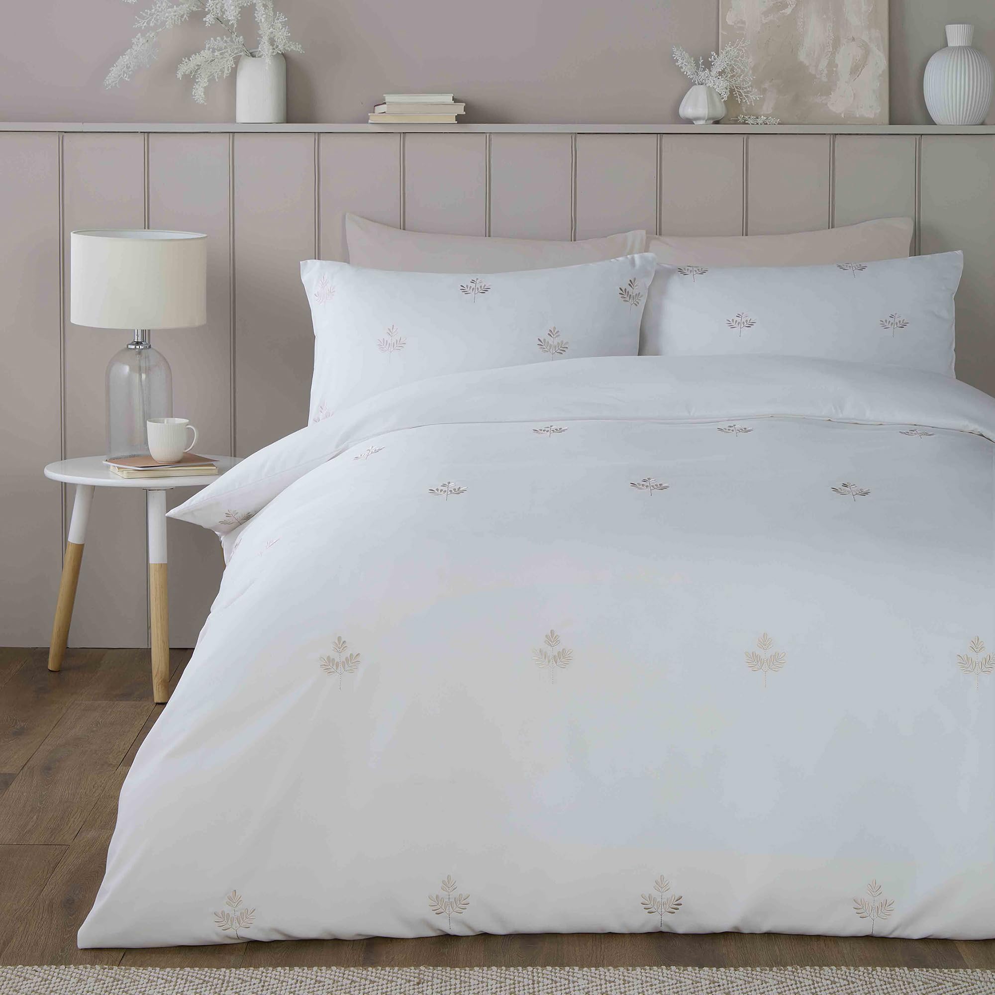 Emily Embroidery Easy Care Duvet Cover Set - Single - Natural - Microfibre