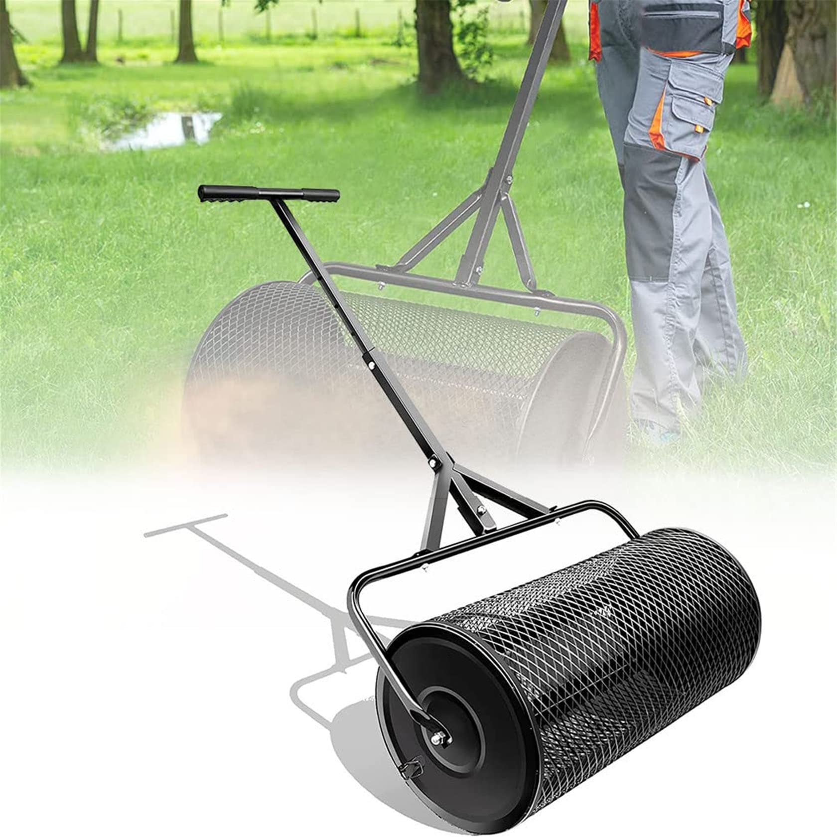 Épandeurs de pelouse et de Jardin, épandeur de Compost de 24 Pouces, épandeur de Mousse de Tourbe, avec poignée en T améliorée pour la Plantation, Les semis, Durable et léger, Noir