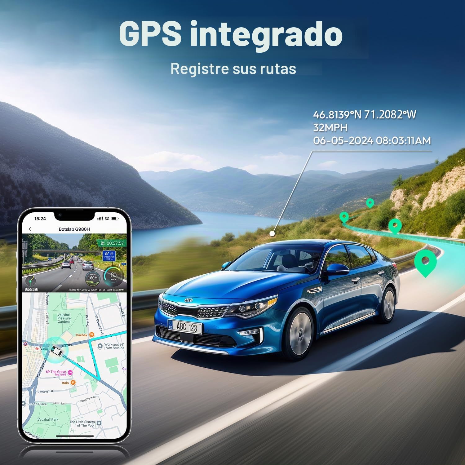 BOTSLAB Starvis 4K - Cámara de salpicadero para coche (parte delantera y trasera, WiFi, GPS, ADAS, control por voz, tarjeta gratuita de 64 GB, visión nocturna, WDR, IPS de 2,45", vigilancia de