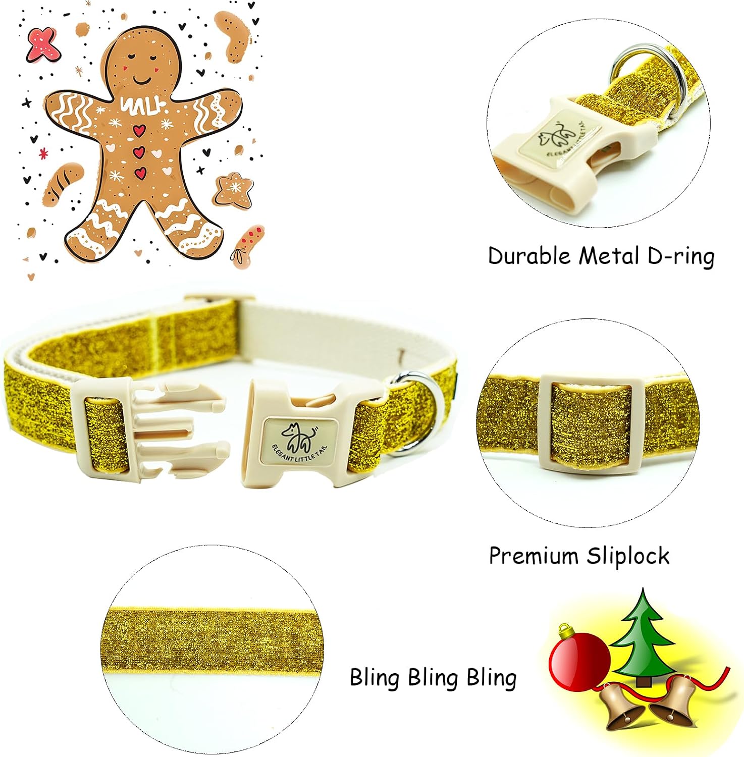 Glittering Dog Collar, Christmas Pet Collar Gold Bling Pet Collars Small image 2