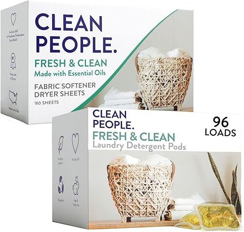 Clean People - Cápsulas de detergente para ropa y hojas suavizantes de tela, a base de plantas, detergente ecológico para ropa de 96 unidades y
