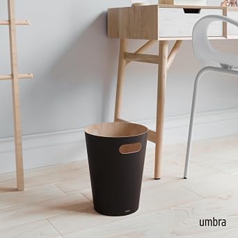 Umbra Woodrow Trash Can, Wooden Wastebasket, 2 Gallon, Black