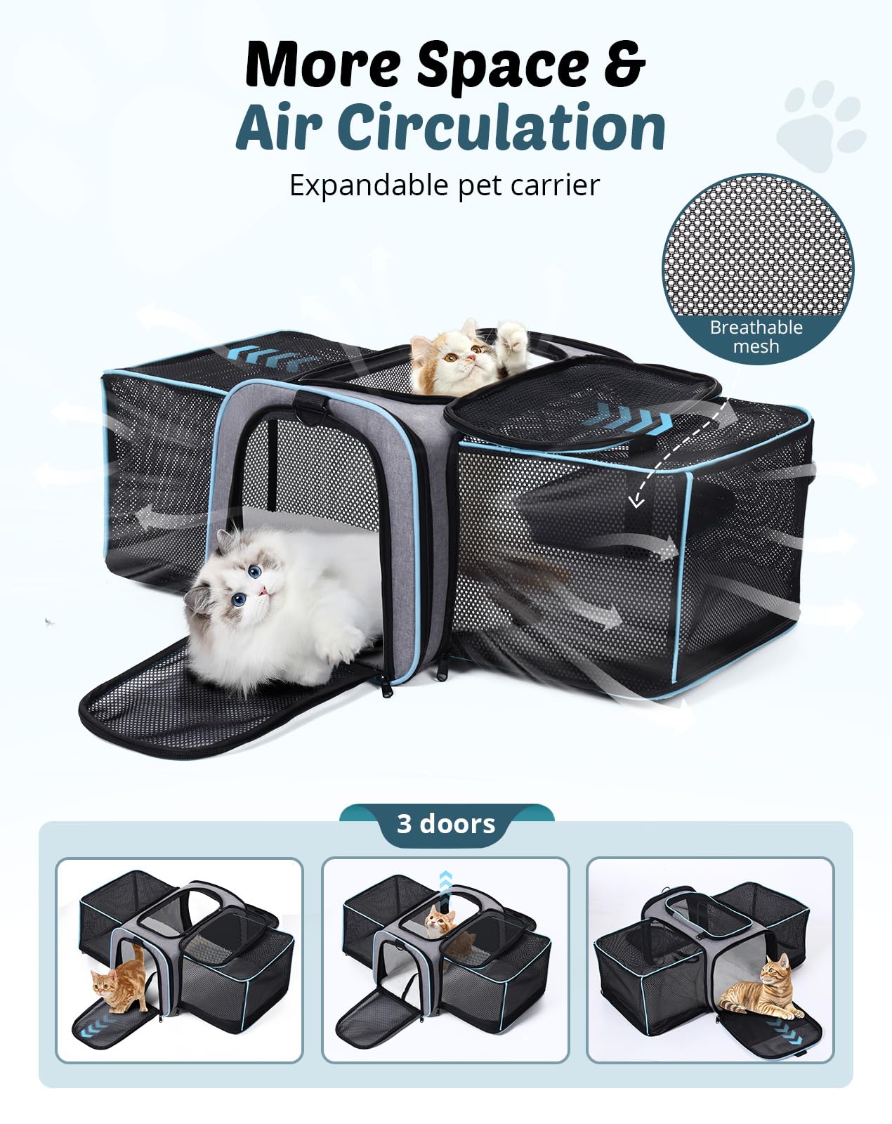 Petcozife Sac de Transport Extensible pour Chat/Chien, Caisse Transport Chat Pliable - 47x29x29cm Sac de Transport pour Animaux jusqu'à 5,5 kg