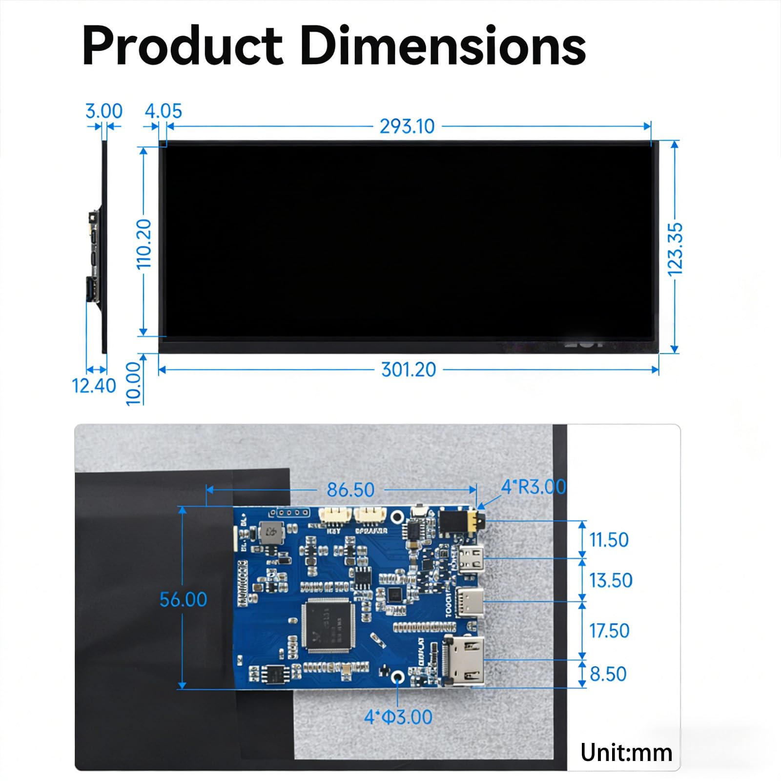 Pantalla táctil rectangular de 12.3 pulgadas, resolución de 1920 x 720, pantalla LCD táctil capacitiva de 10 puntos, panel LCD rectangular de repuesto