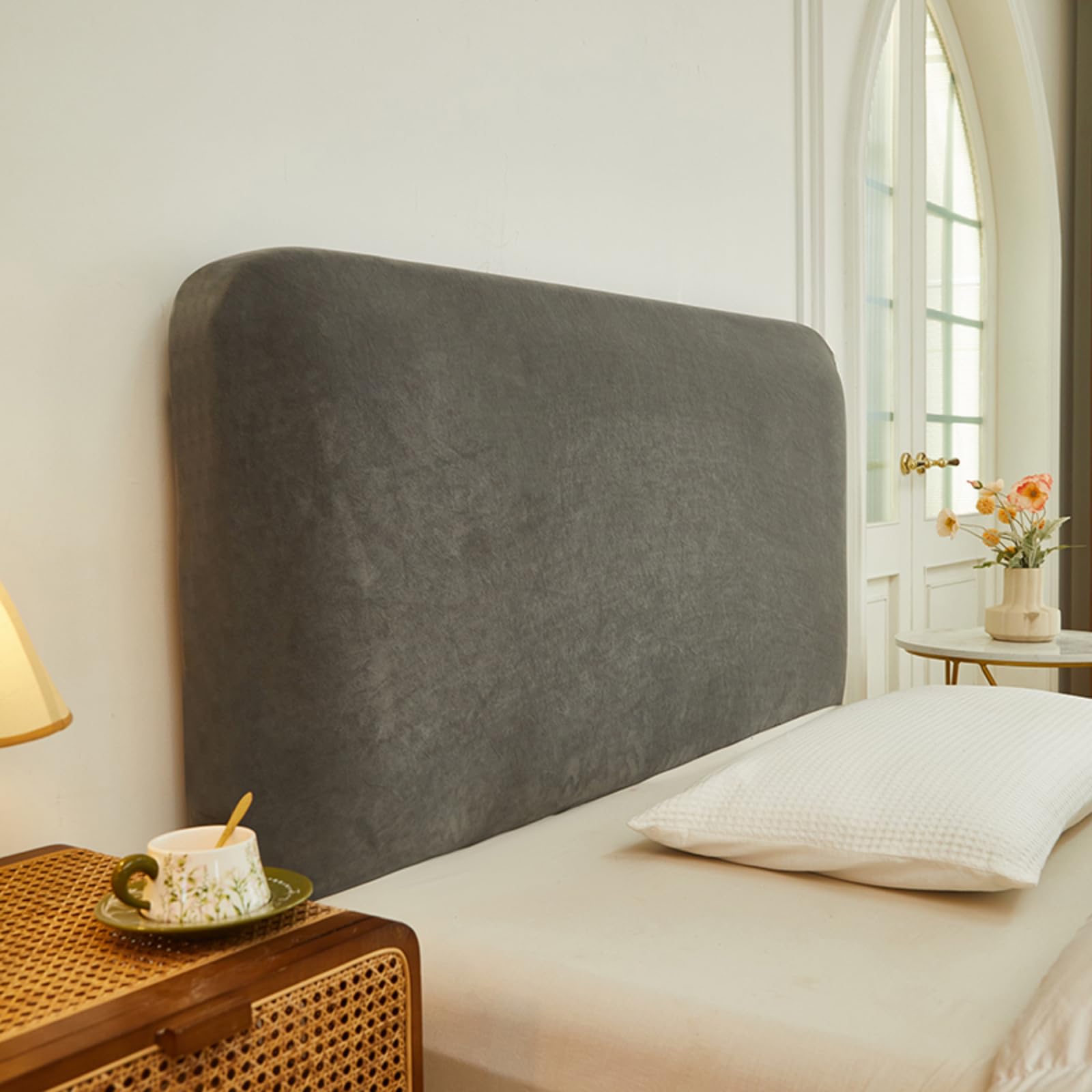 Generico Protezione antipolvere per testiera imbottita elastica in velluto Copri Testata Letto Matrimoniale Queen Cal King Copritestata x Letto Matrimoniale Grigio chiaro Cal King: 67-74.8''