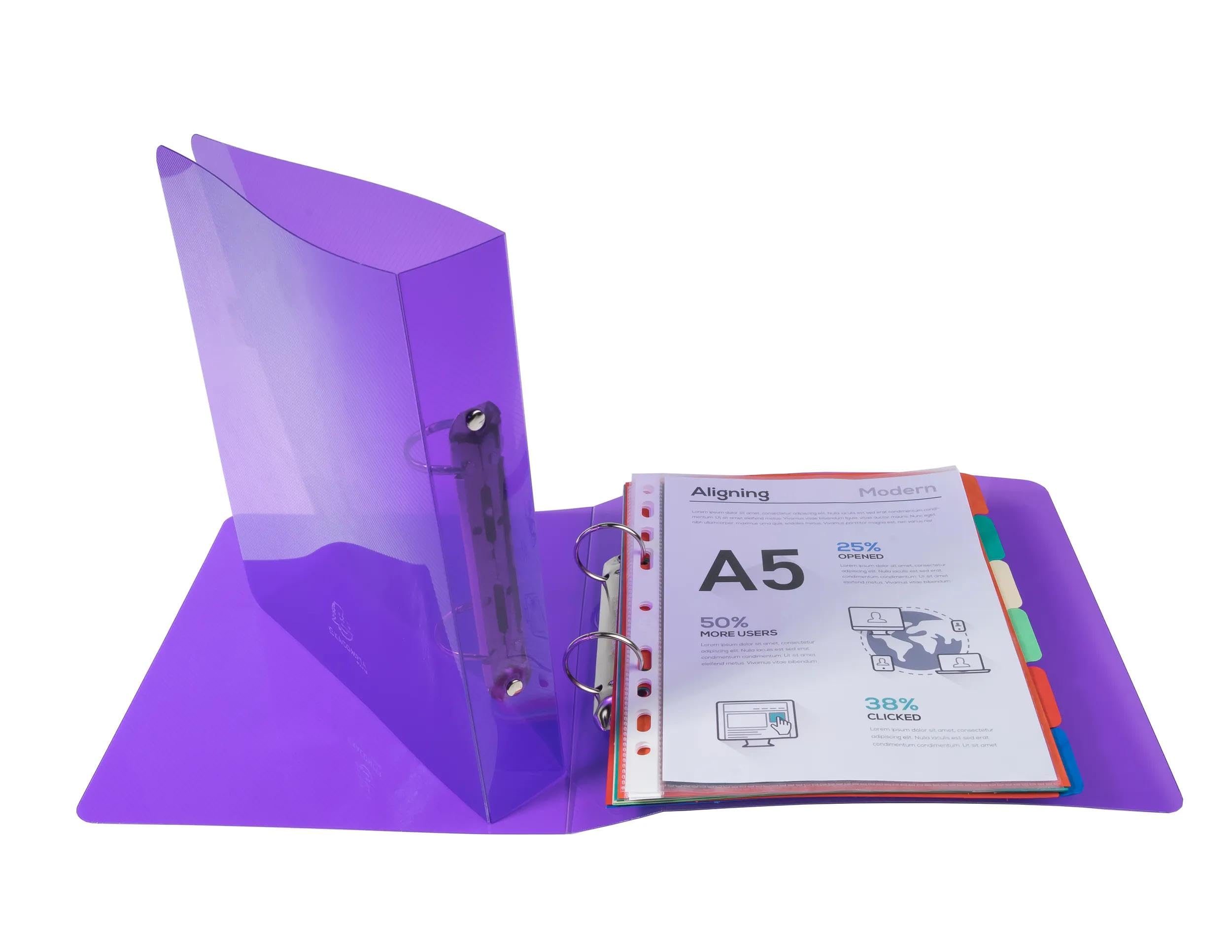 Exacompta - Rif. 998X - Cartone da 15 raccoglitori di cristallo, 2 anelli rotondi da 30 mm, dorso 40 mm, dimensioni esterne: 23 cm x 20 cm, formato A5, assortiti