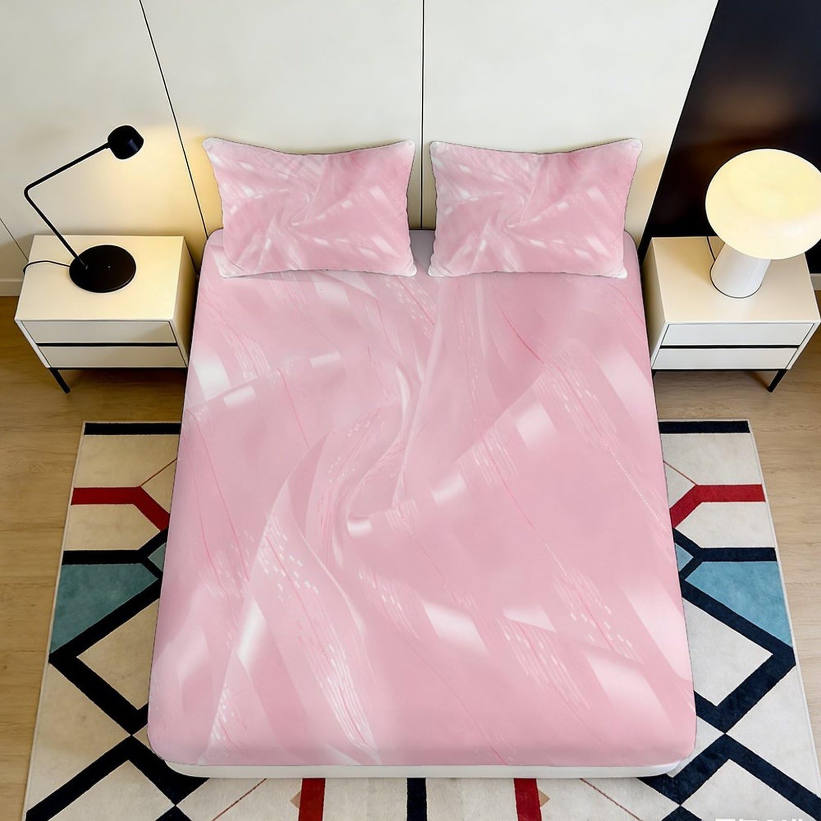3D Printed Pink Swirl Fitted Sheet Microfiber Soft Breathable Abstract Wave Mattress Cover for Bedroom Guest Room Decor 120x200x25cm